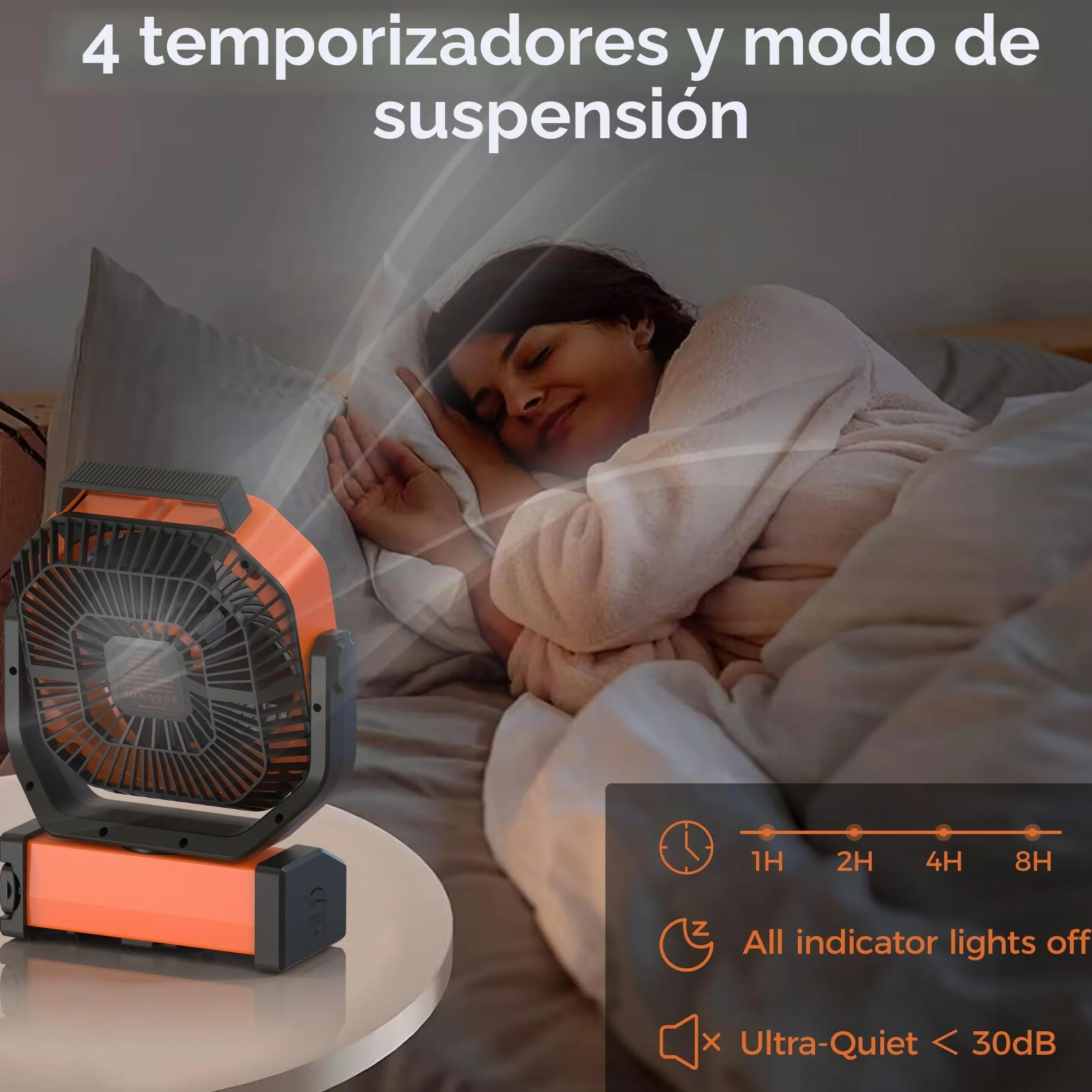Kitwlemen Ventilador de Camping 20000mAh 112h 9 Velocidades Temporizador Oscilación Automática 270° Gancho