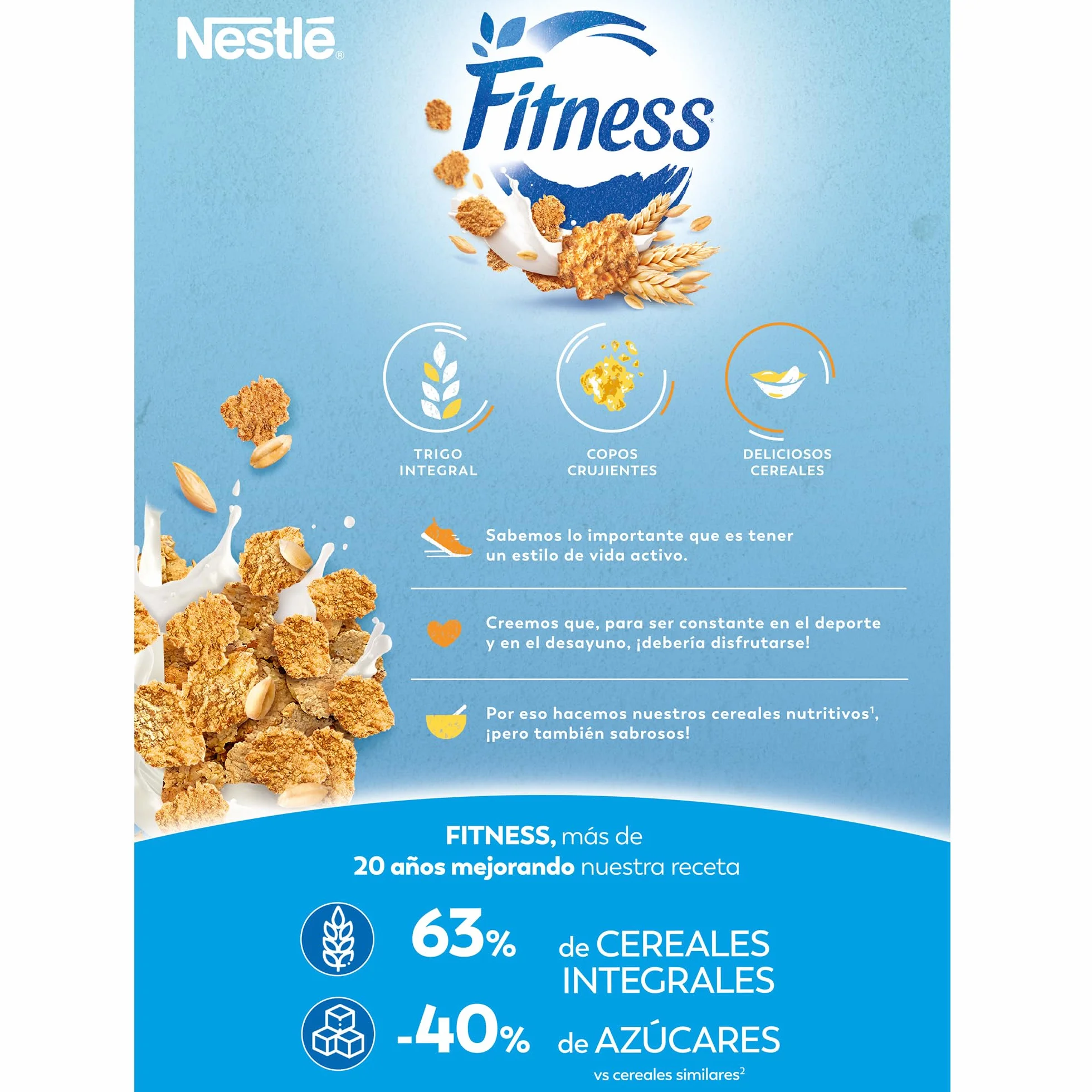 FITNESS Cereales Nestlé Original Copos de trigo integral y arroz tostados, Paquete de 300 g