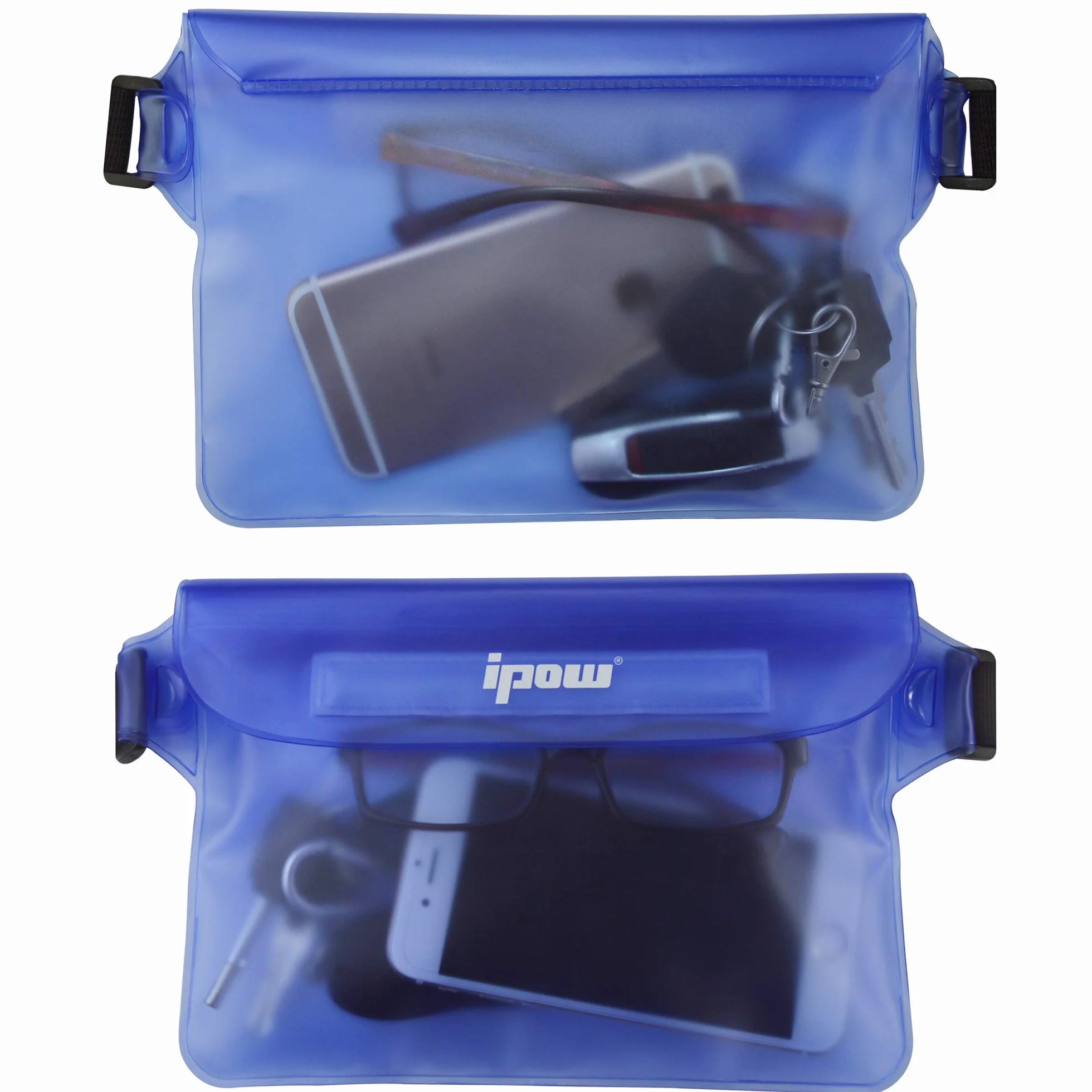Bolsa Impermeable IPX8 Riñonera con Cinturón Ajustable para Playa Natación, Negro y Azul Traslúcido