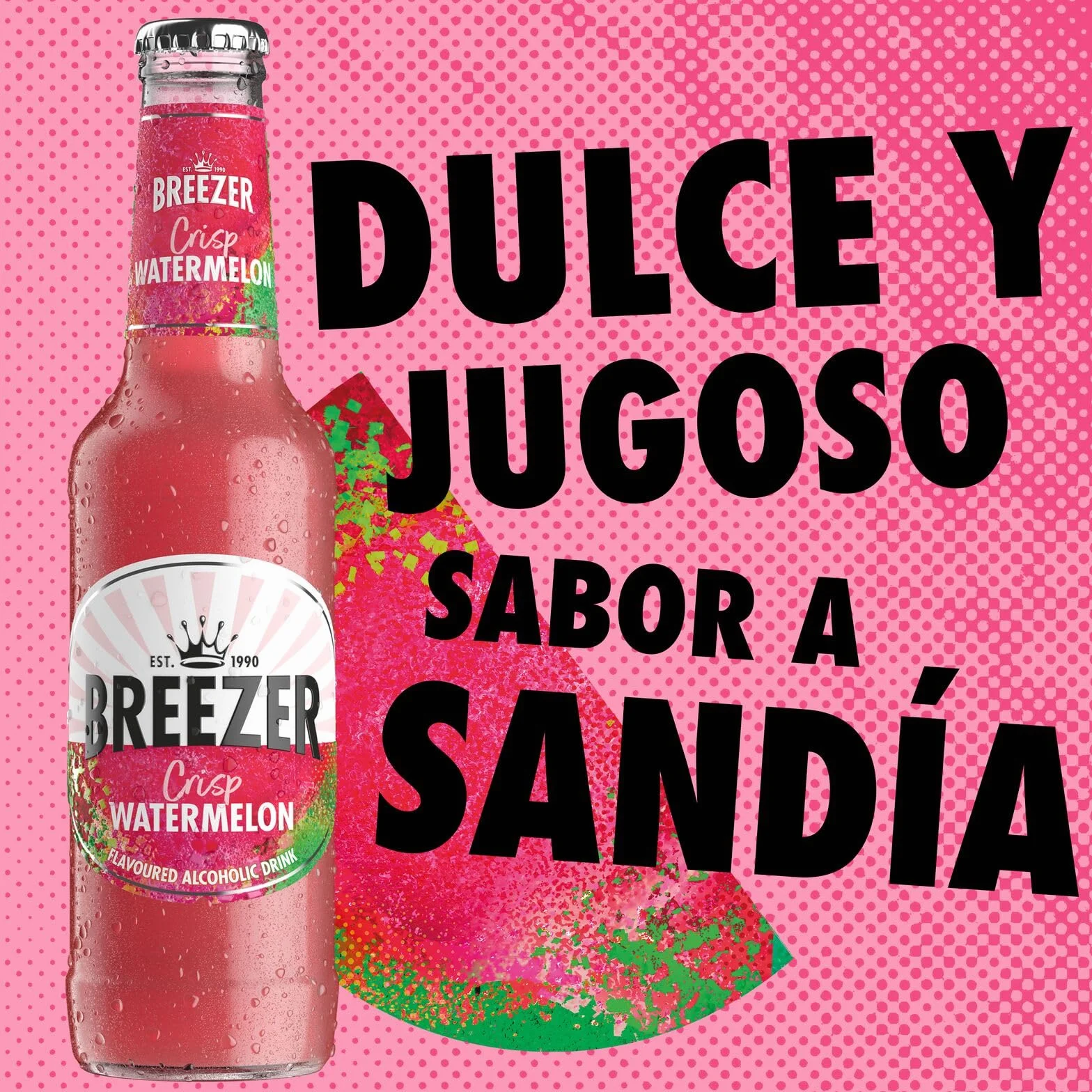 BREEZER Crisp Watermelon Bebidas Alcohólicas con Sabor a Sandía, 4% Vol., 27,5 cl / 275 ml (Pack de 24), Alcohol Premezclado Listo para Beber