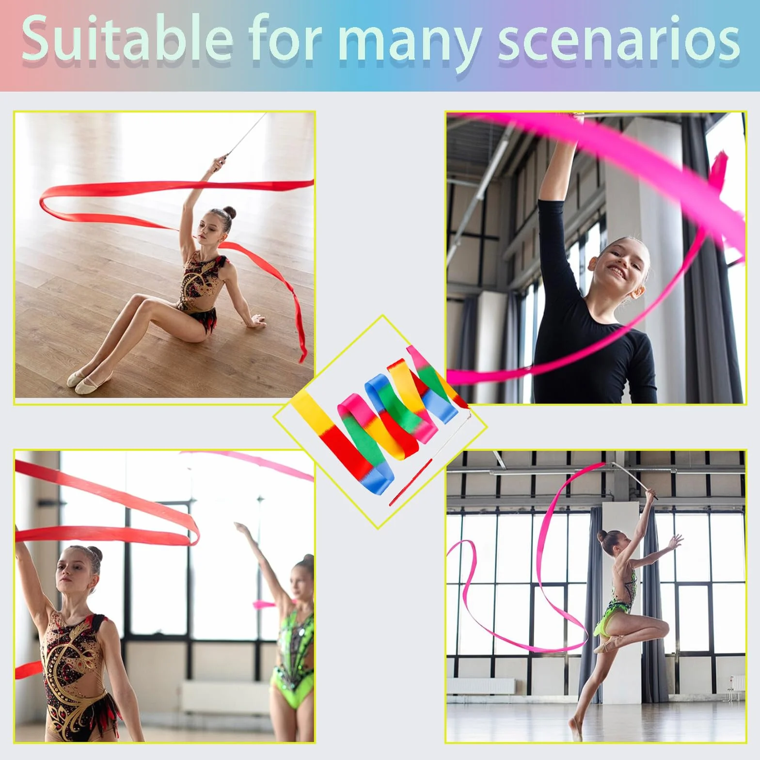Cintas de Baile rítmico 2M, 10 Piezas para Gimnasia y Entrenamiento Infantil