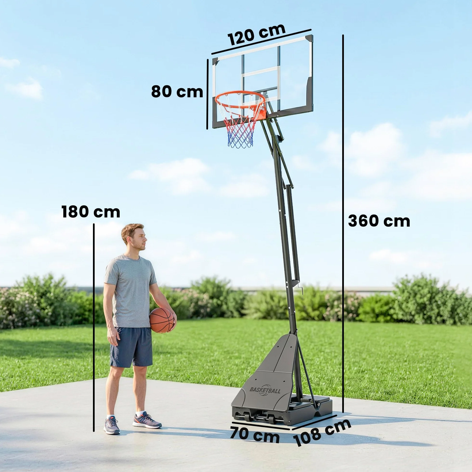 SPORTNOW Canasta de Baloncesto Exterior, Altura Ajustable 245-305 cm, Portátil con Ruedas, Base Rellenable, Tablero Irrompible