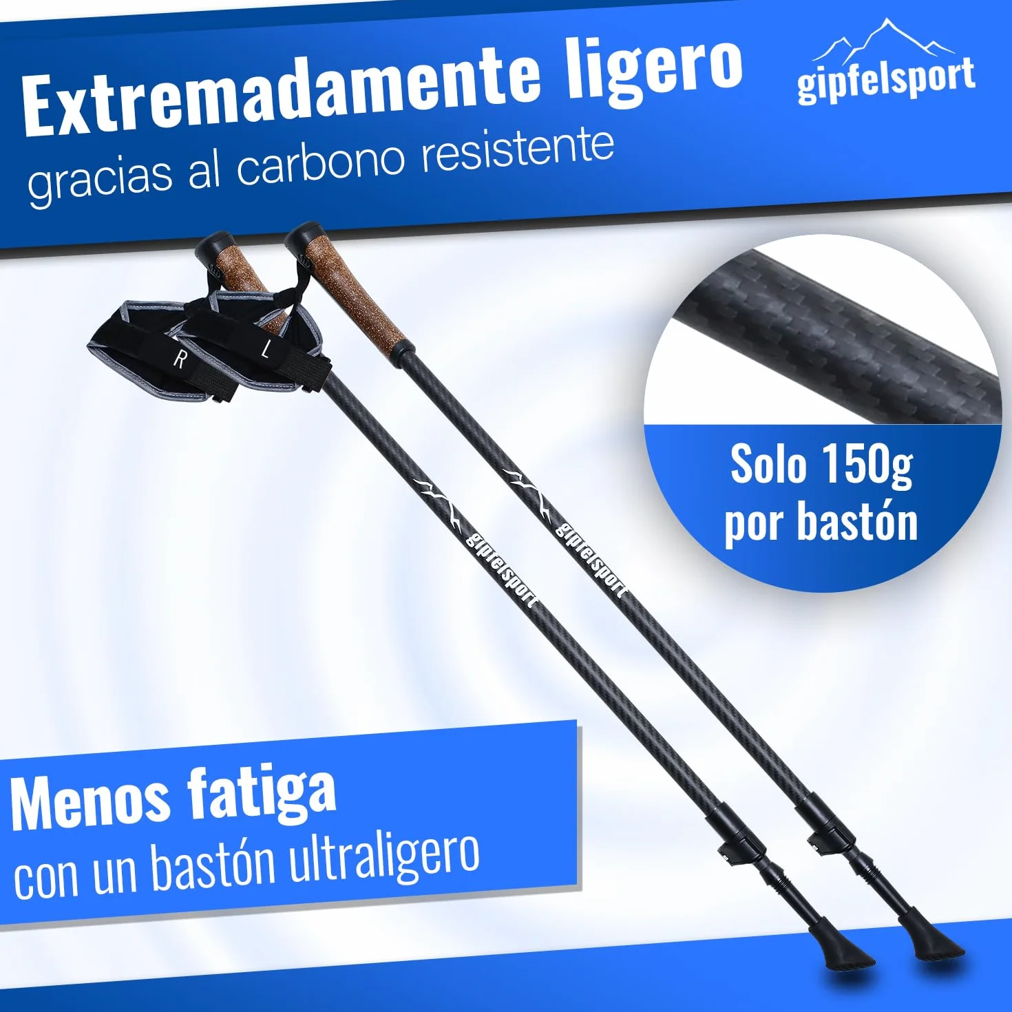 Gipfelsport Bastones de Marcha Nórdica Carbono Aluminio Telescópicos Ajustables 77-120 cm Senderismo