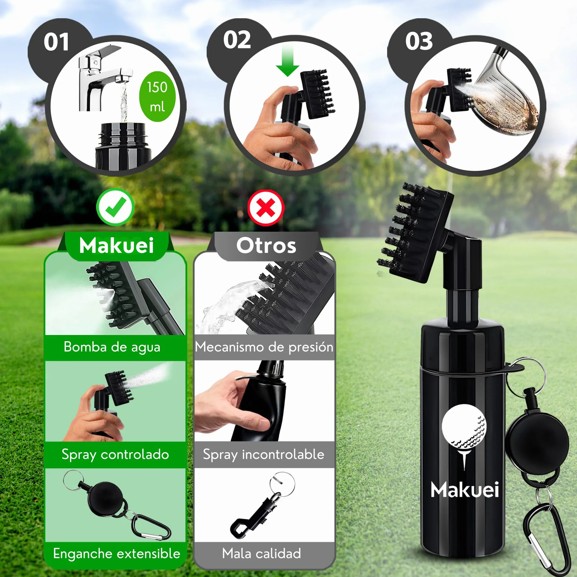 Makuei Cepillo Limpiador de Palos de Golf Accesorios Bolsa Regalo Golfistas