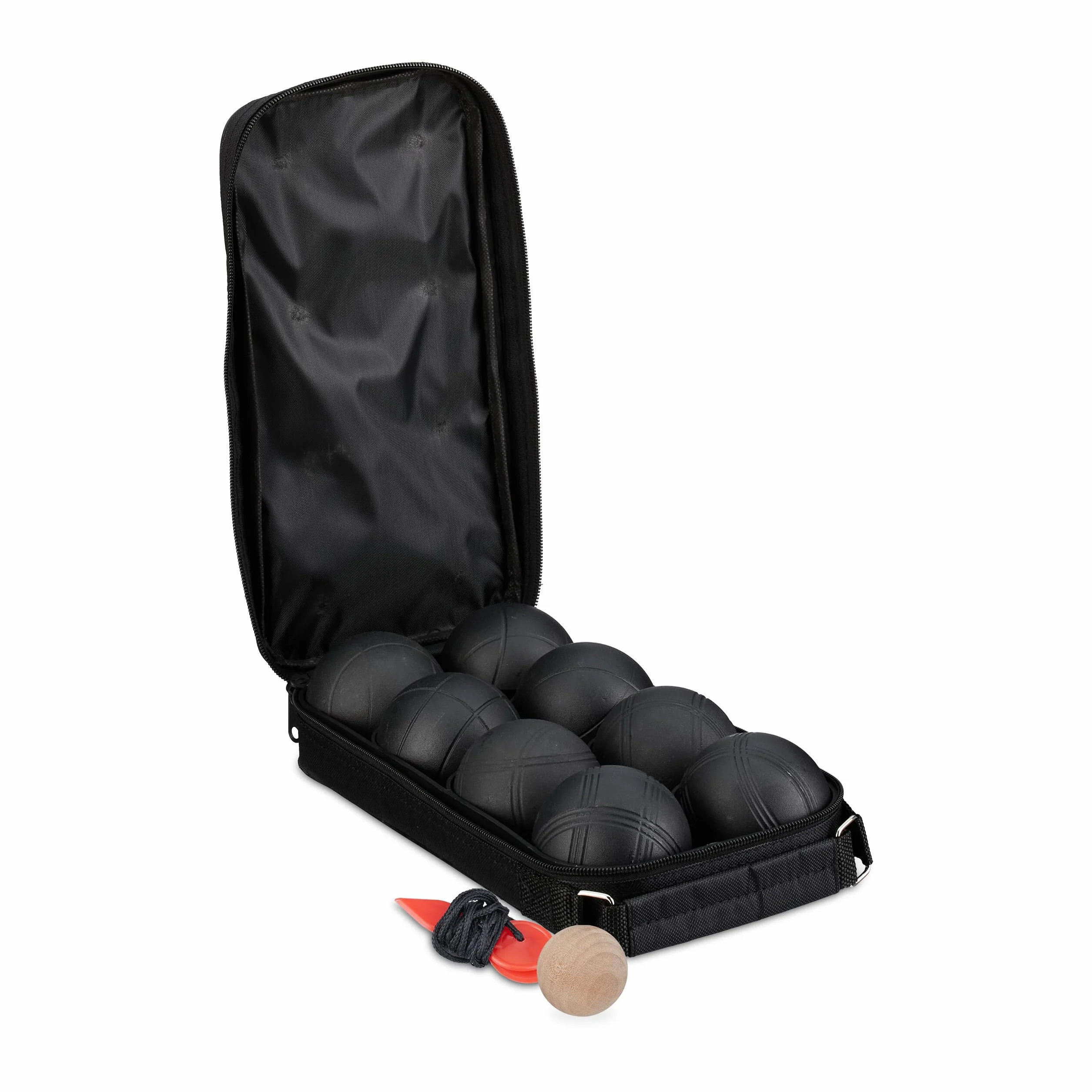 Relaxdays Set de Petanca Acero Juego Bolas Boccia con Boliche Cuerda Medición Bolsa Transporte Negro