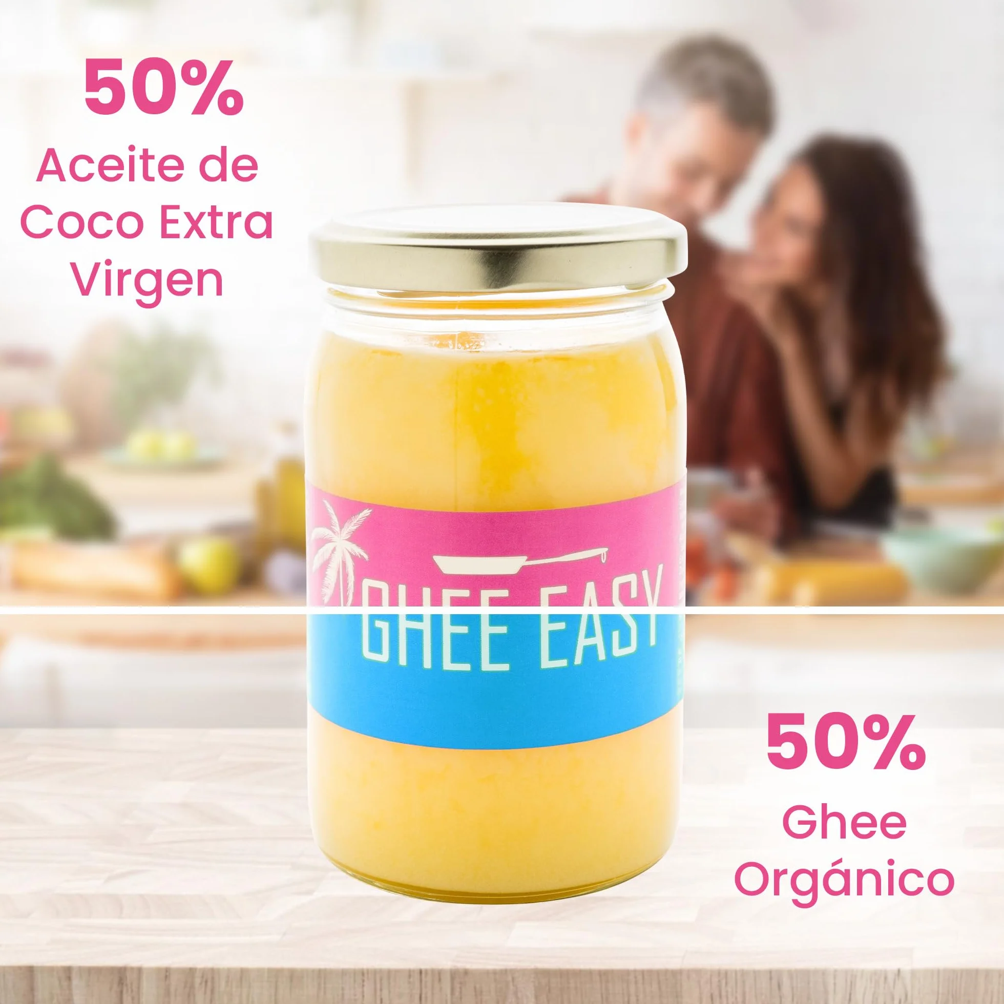 Ghee Easy Bio Ghee y Coco Mezcla 500g - 50% Ghee y 50% Aceite de Coco Extra Virgen - 100% Orgánico y Biológico - Sin Lactosa y Sin Gluten