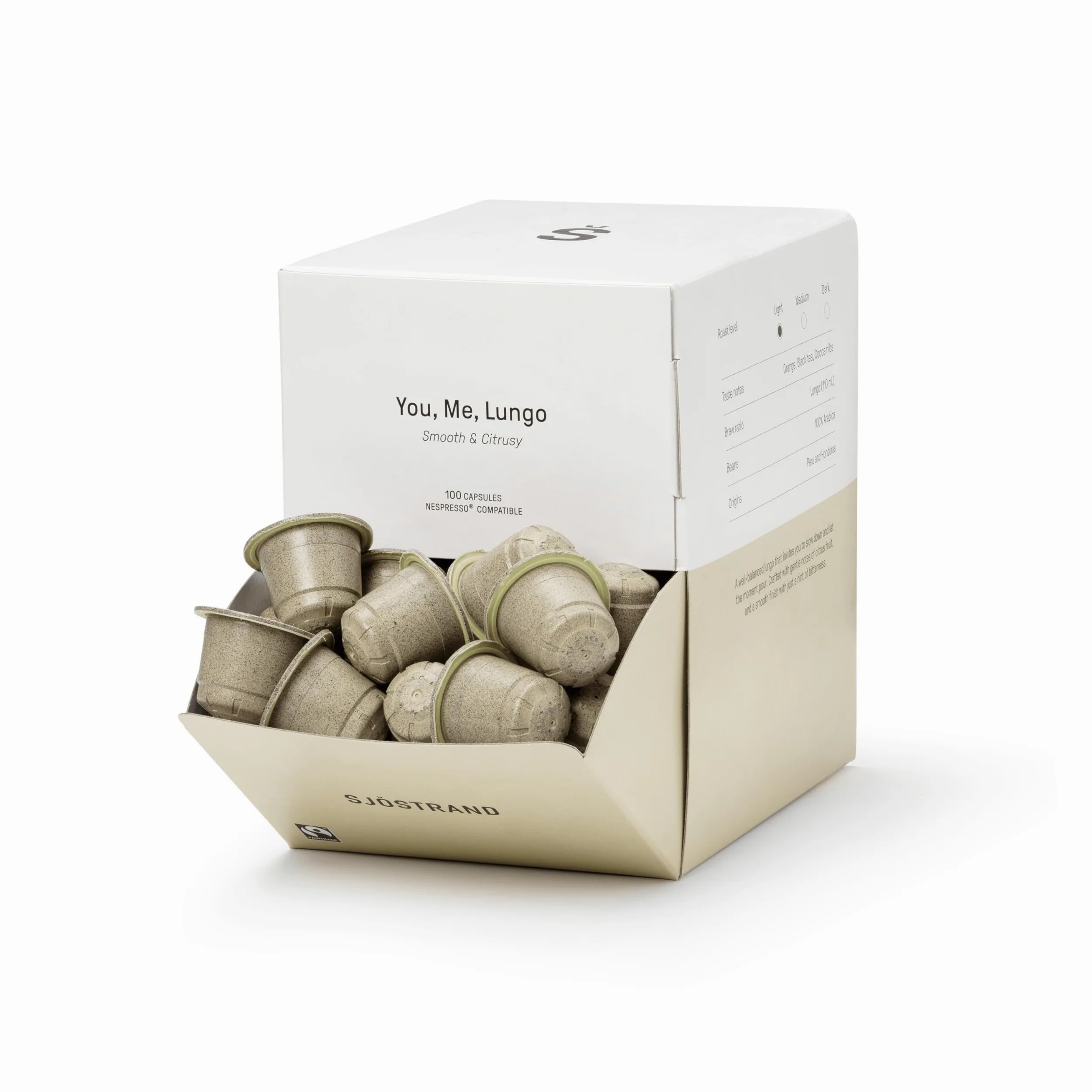 Sjöstrand Coffee Concept Tú, Yo, Lungo - Cápsulas de café orgánico, compatibles con Nespresso, 100 cápsulas, compostables, Comercio Justo.