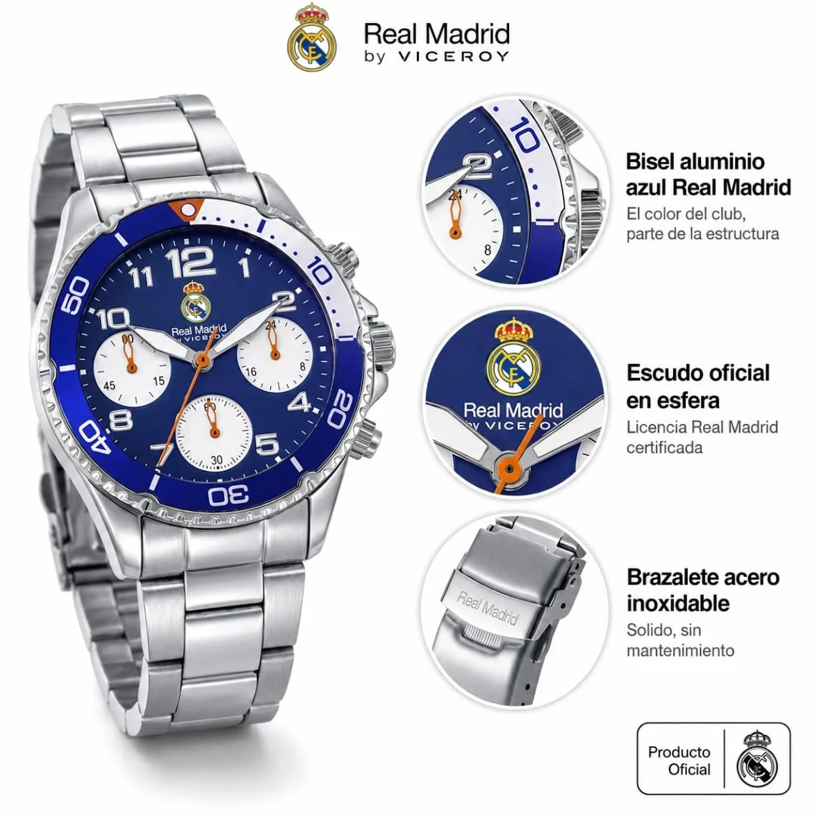 Viceroy Reloj Oficial Real Madrid Mujer Acero Inoxidable Cuarzo Esfera Azul Resistente Agua 10 ATM Cadete