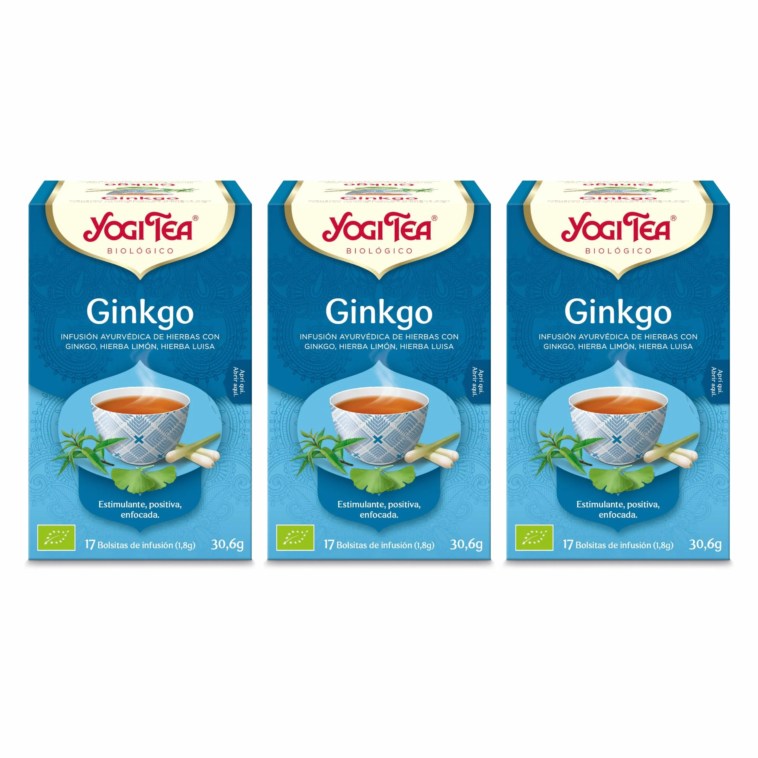 Yogi Tea - Ginkgo - Infusión Ayurvédica - Con Menta y Citronela - Sin Cafeína - 3x17 bolsitas (51 bolsitas en total)