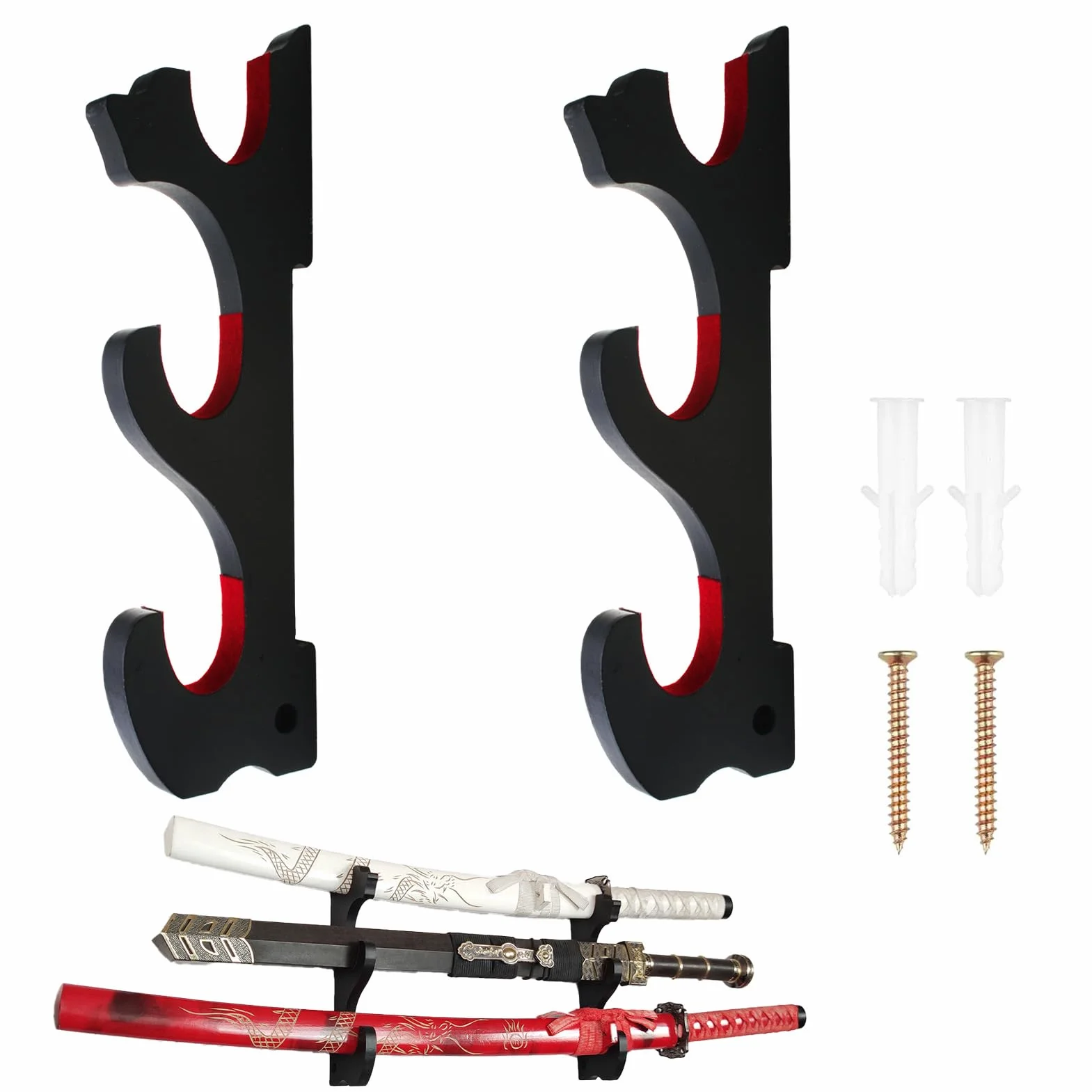 Soporte para Katana 3 Niveles Estante de Pared Madera Exhibición Espada Organizador Vertical Sable Wakizashi Tanto