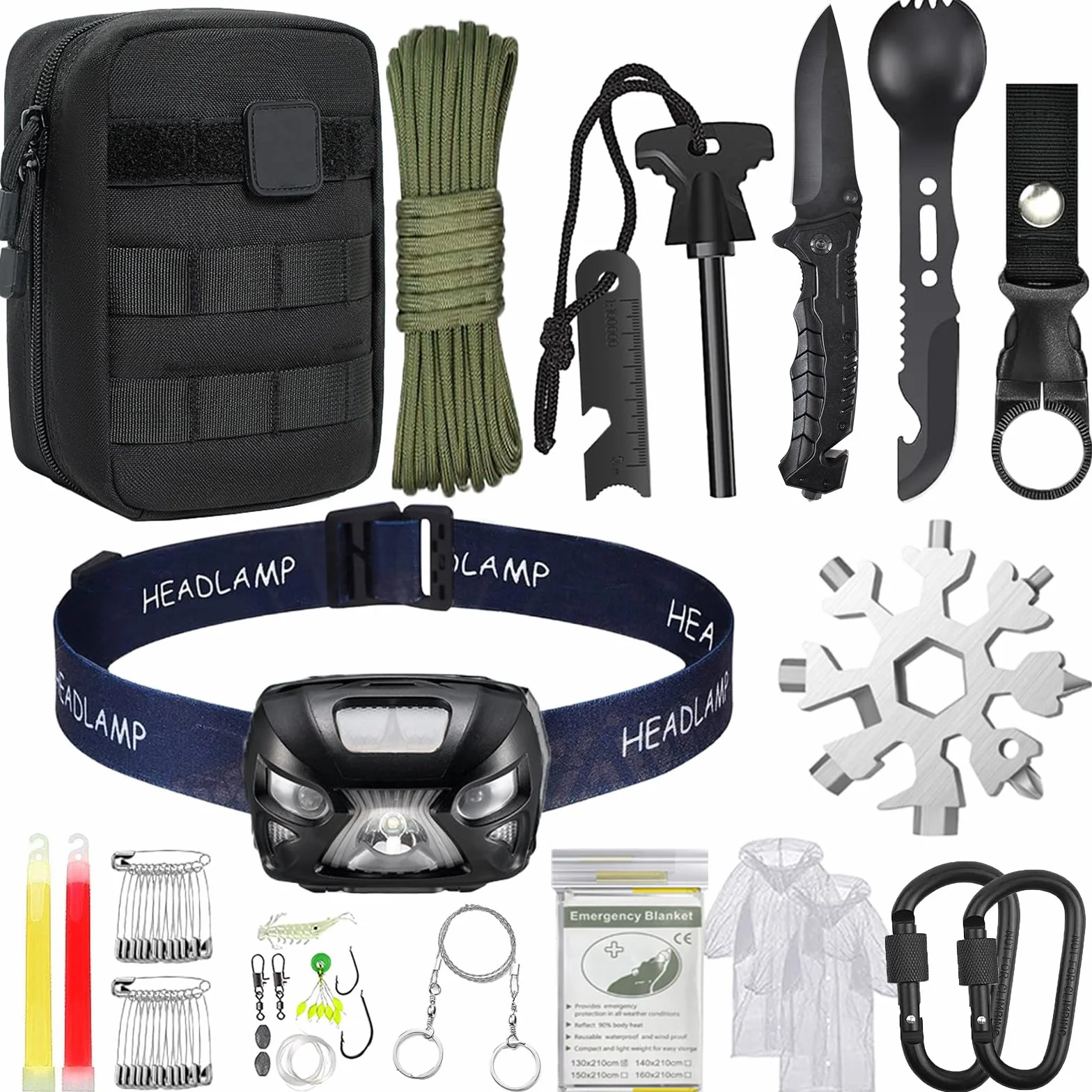 Kit de Supervivencia de Emergencia con Linterna LED Recargable y Primeros Auxilios para Viajar Acampar
