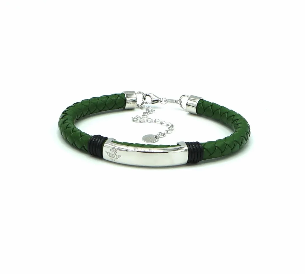 Pulsera Oficial Real Betis Cuero Acero Placa Lisa