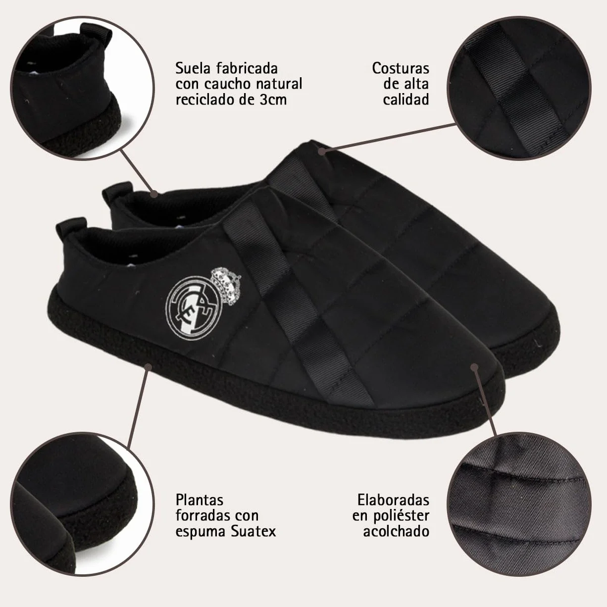 MARPEN SLIPPERS, Oficiales Licenciadas Acolchadas Real Madrid CF, Zapatillas de Casa y Viaje para Hombre o Mujer