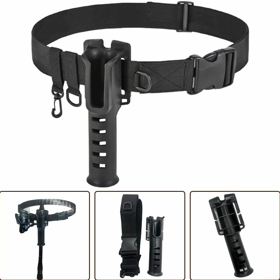 Soporte para caña de pescar con correa ajustable, incluye anillos en D y gancho giratorio de plástico ABS