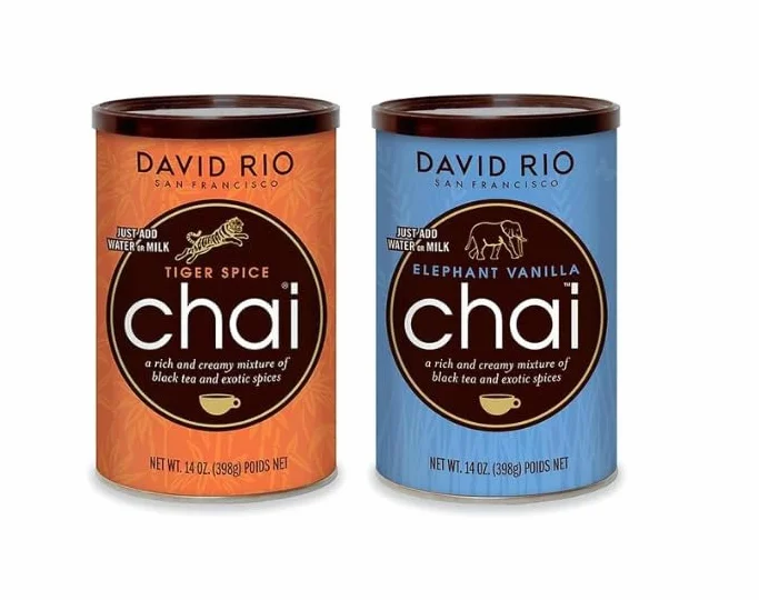 David Rio Chai Mix Tiger Spice Elephant Vanilla 14 oz 398g Instantánea Té Chai Pack 2