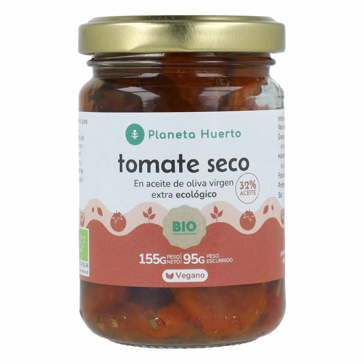 PLANETA HUERTO | Tomate Seco en Aceite de Oliva Virgen Extra Ecológico 155 g, Condimento Mediterráneo BIO -Tomate Seco Ideal para Ensaladas, Pastas y Tostas