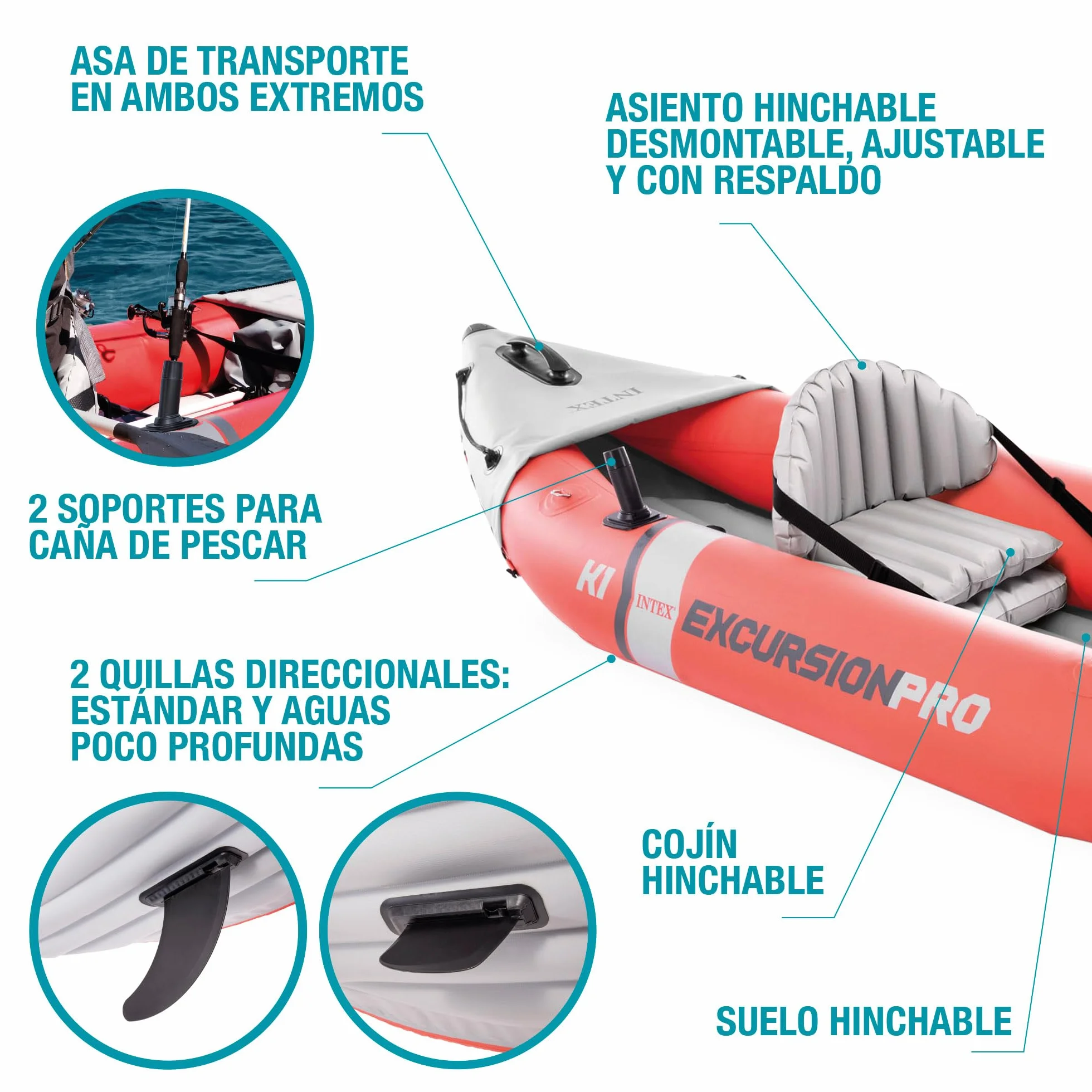 INTEX Kayak Hinchable Excursion Pro Remo + Hinchador