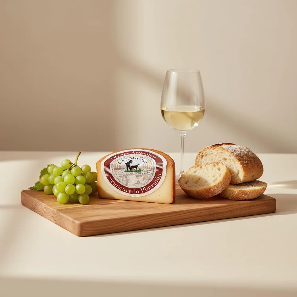 Queso Artesano Semi Curado Pimentón 100% de Leche de Cabra Entero 500 gr | Queso Gourmet Elaboración Tradicional y Casera con Ganadería Propia | Sabor Único y Natural | Estuche de Madera