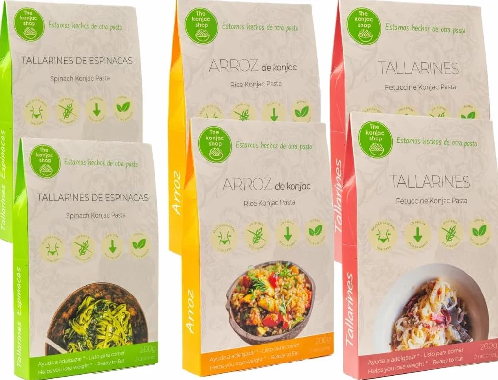 The Konjac Shop - Pack de 6 Unidades de 270g Pasta Shirataki Sin Gluten Bajo En Calorias y Carbohidratos Aptos Para Veganos, Dietas Keto, Low Carb