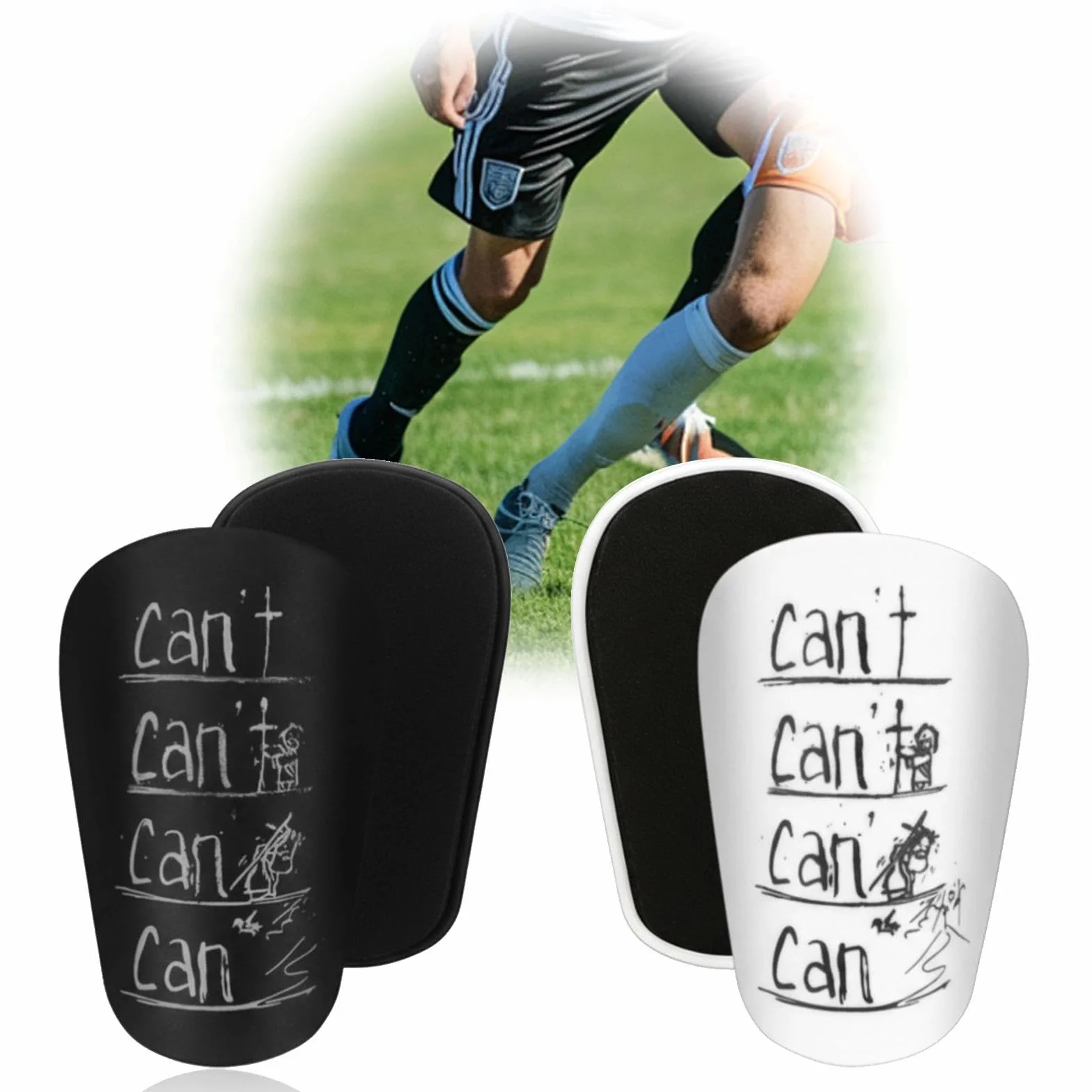 Espinilleras Fútbol Niño 2 Pares 10x6cm Negras Blancas