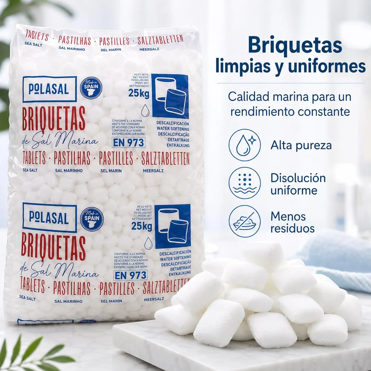 Sal natural en pastillas para descalcificador - Saco de 25 kg