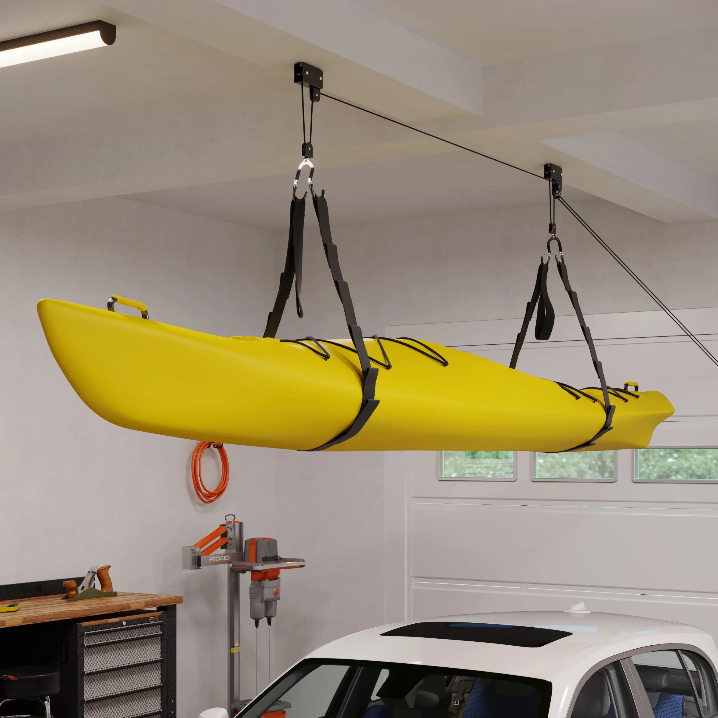 Sistema de polea Superior para Kayak, Canoa, Bicicleta o Escalera 125 Libras