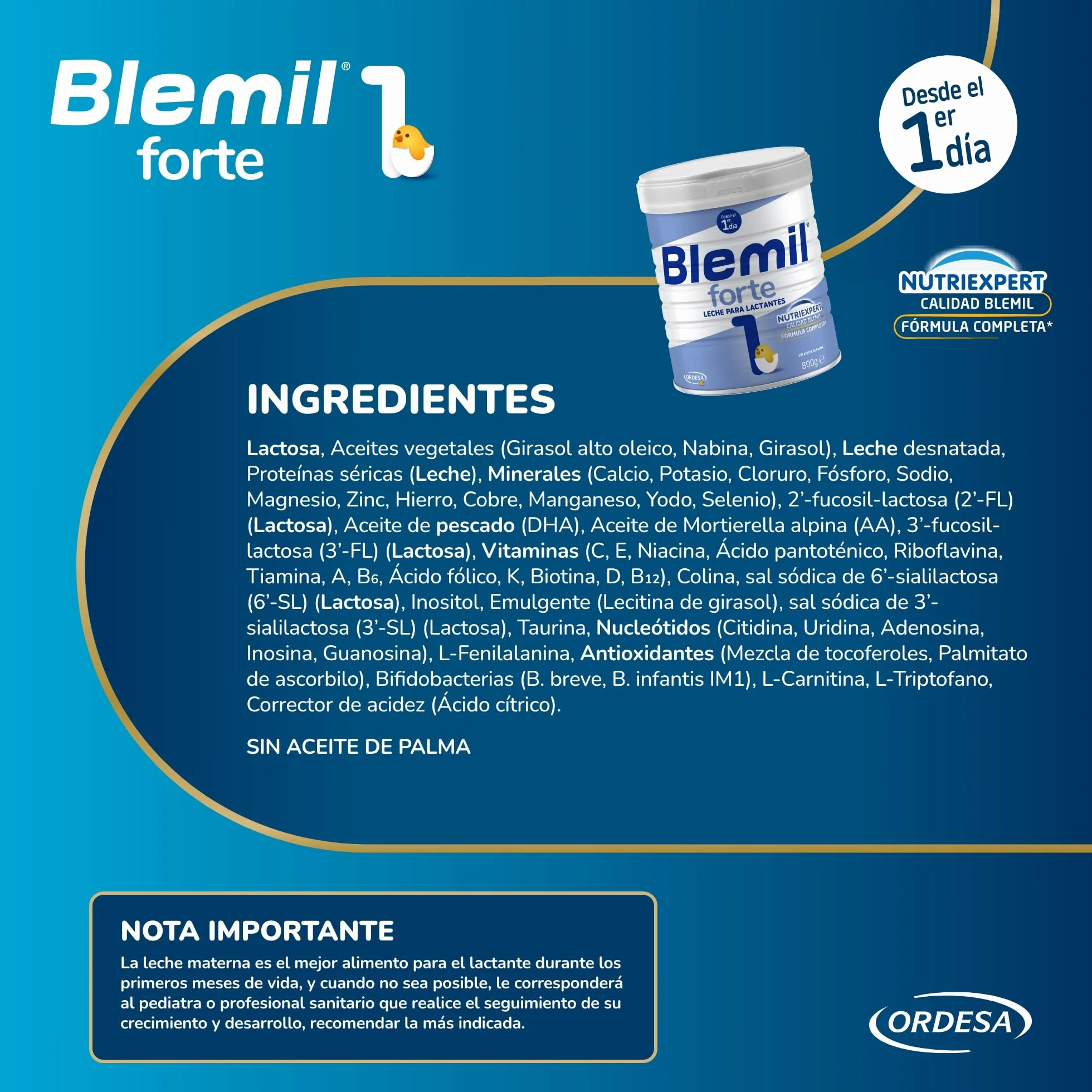Blemil 1 Forte | 800g | Leche de Inicio en polvo para lactantes Desde el Primer Día