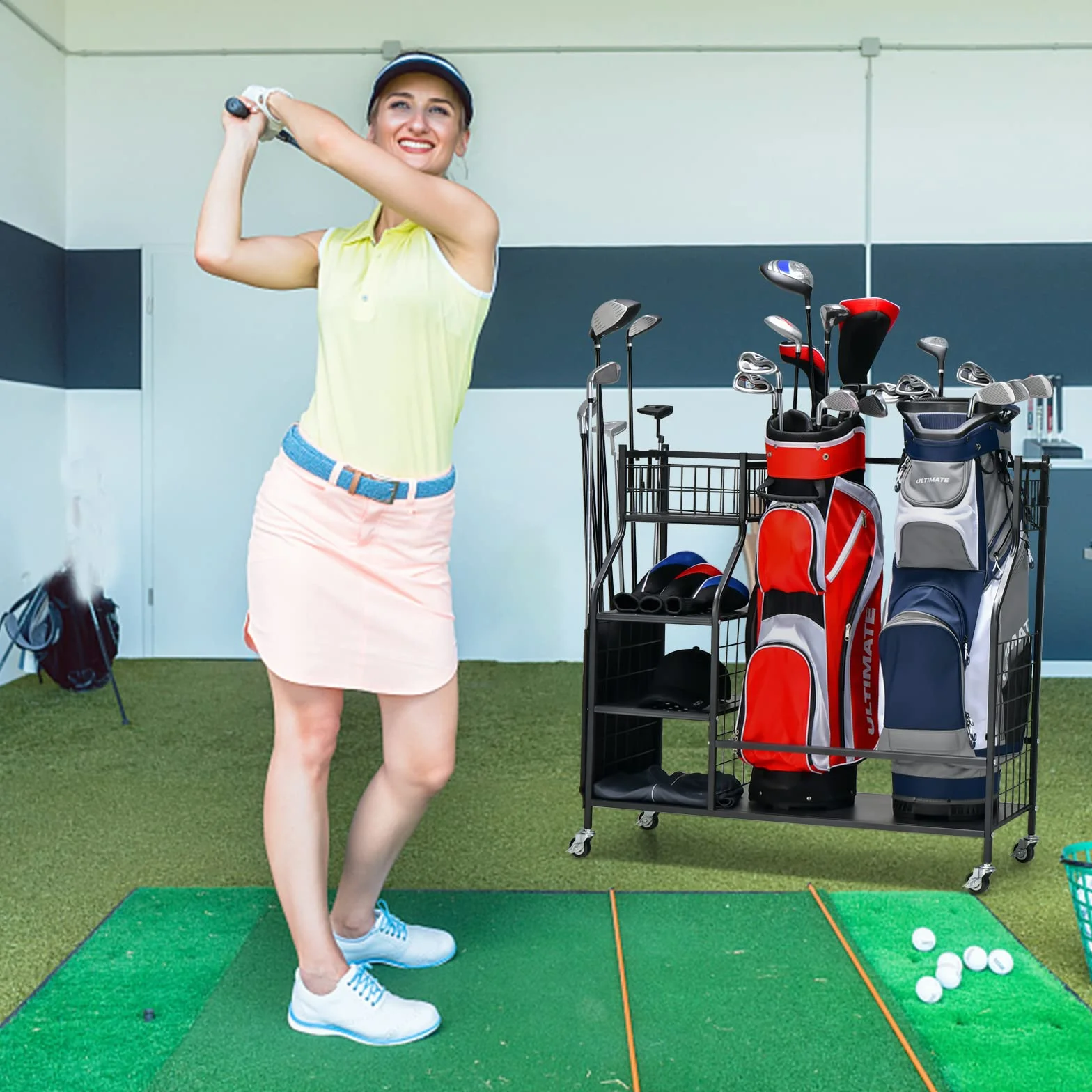 COSTWAY Estante de Almacenamiento para Bolsa de Golf con Ruedas Bloqueables