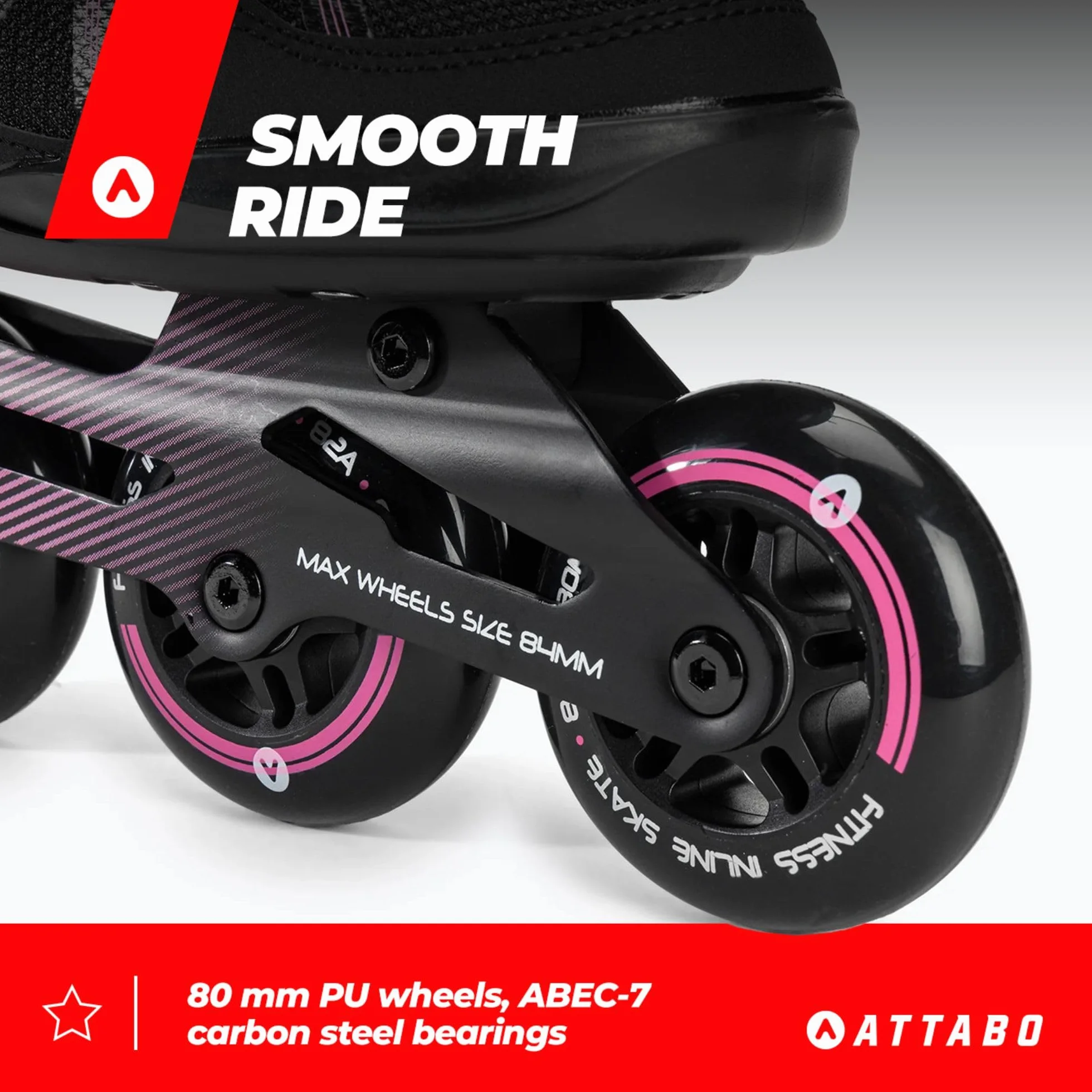 ATTABO Patines en línea Bliss Mujer 37-42 EU Bota Semirrígida Chasis Aluminio Ruedas 80 mm PU Rodamientos ABEC-7 Ajustable Rosa