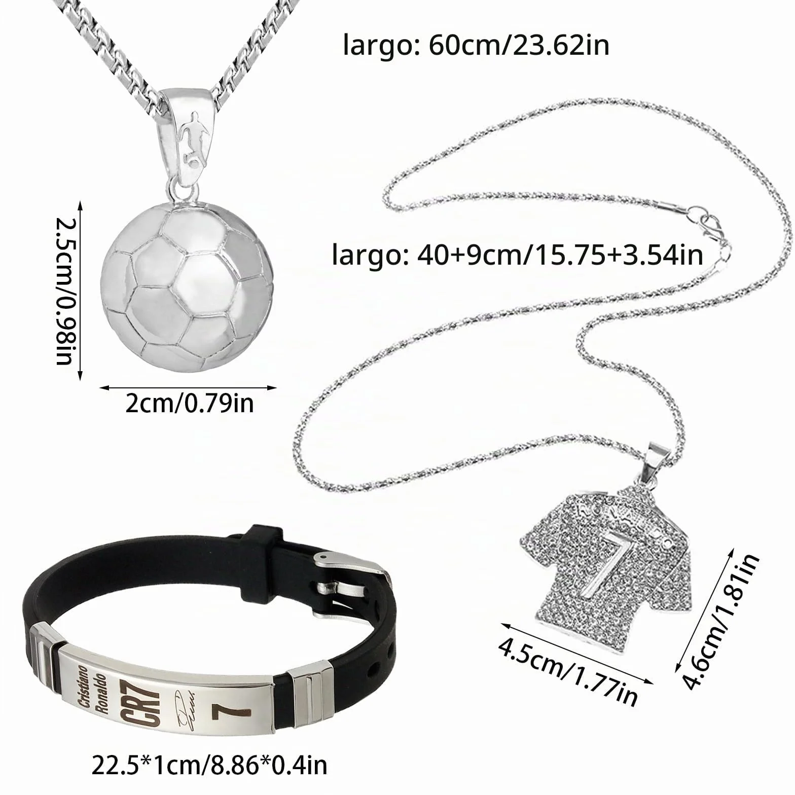 Juego de cadena de fútbol 3 piezas con collar y pulsera para niños