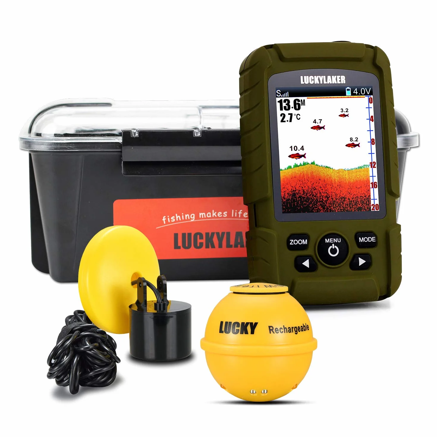 LUCKY Buscador de Peces Inalámbrico de Mano con Transductor Impermeable para Pesca en Hielo Kayak Mar