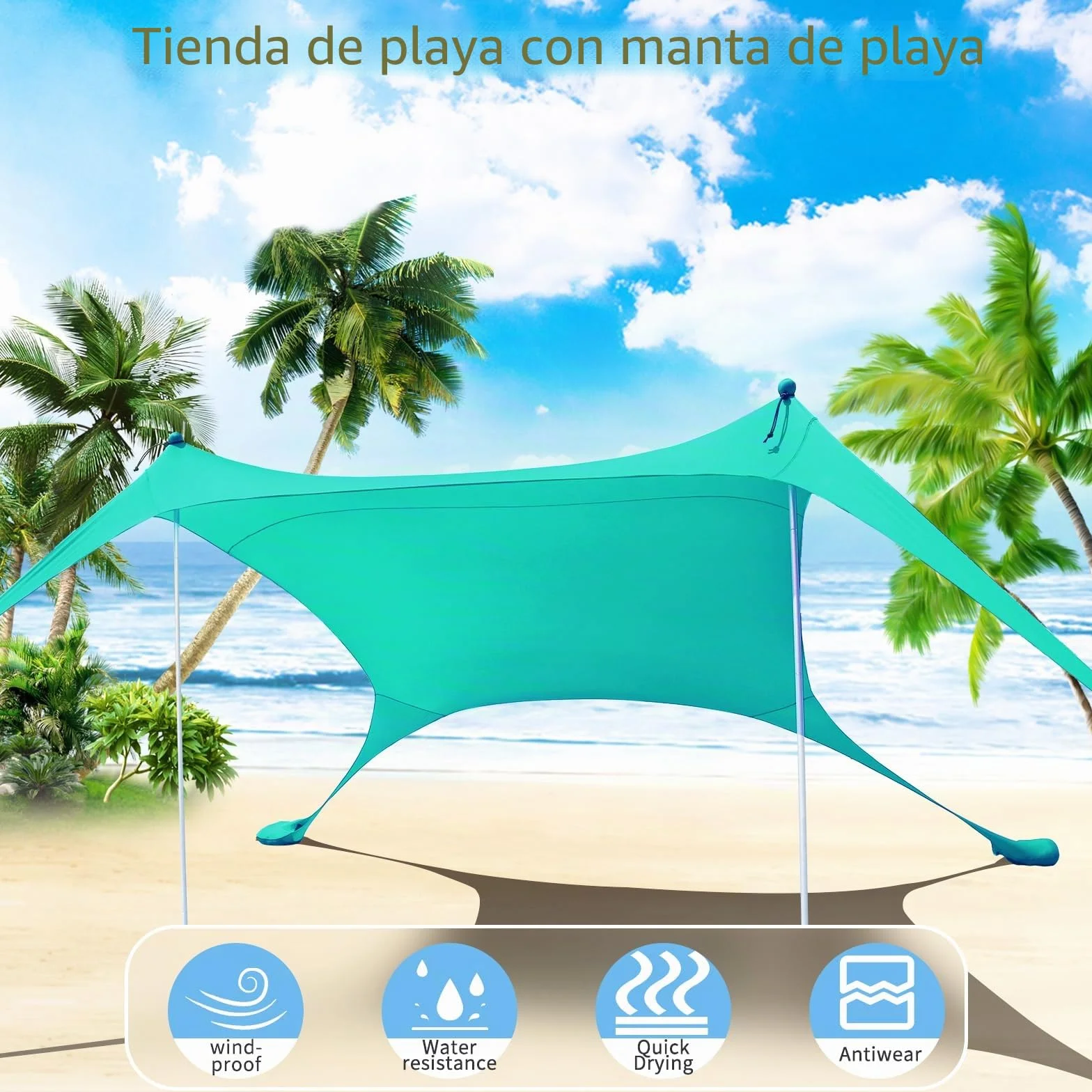 Tienda de campaña de playa 2x2.1 m protección solar licra antiviento con manta