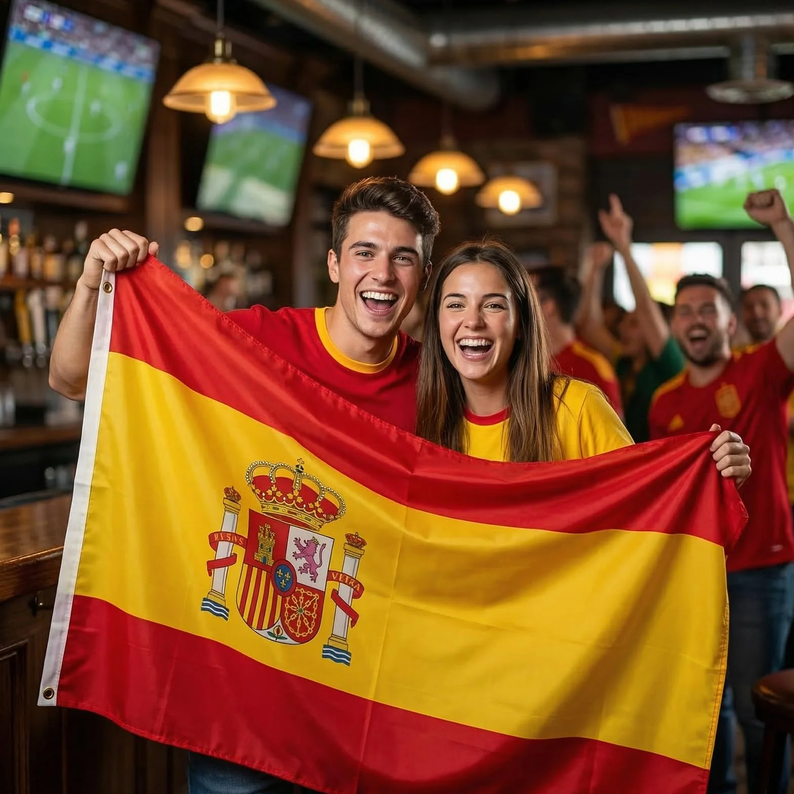 Bandera de España Escudo Exterior Resistente Intemperie 90x150 cm 2 Ojales Latón Costuras Dobles Mundial 2026