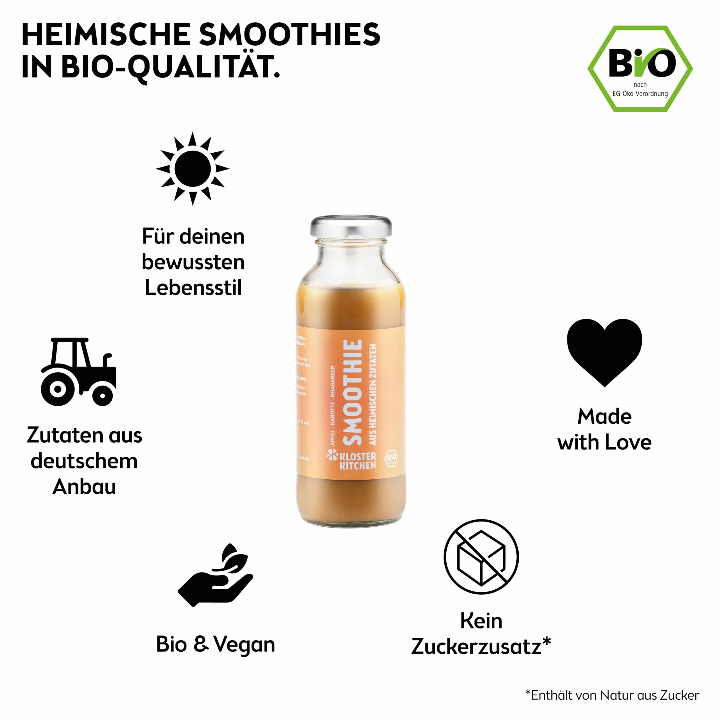 Kloster Kitchen Batido Orgánico de Naranja, Manzana, Zanahoria y Ruibarbo 6x250 ml