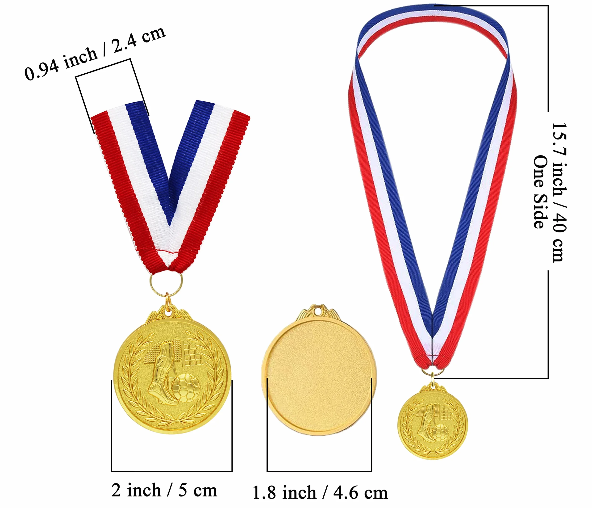 Donrime Medallas Niños Metal Futbol, Paquete de 12 Medallas de Metal Dorado con Cinta Tricolor