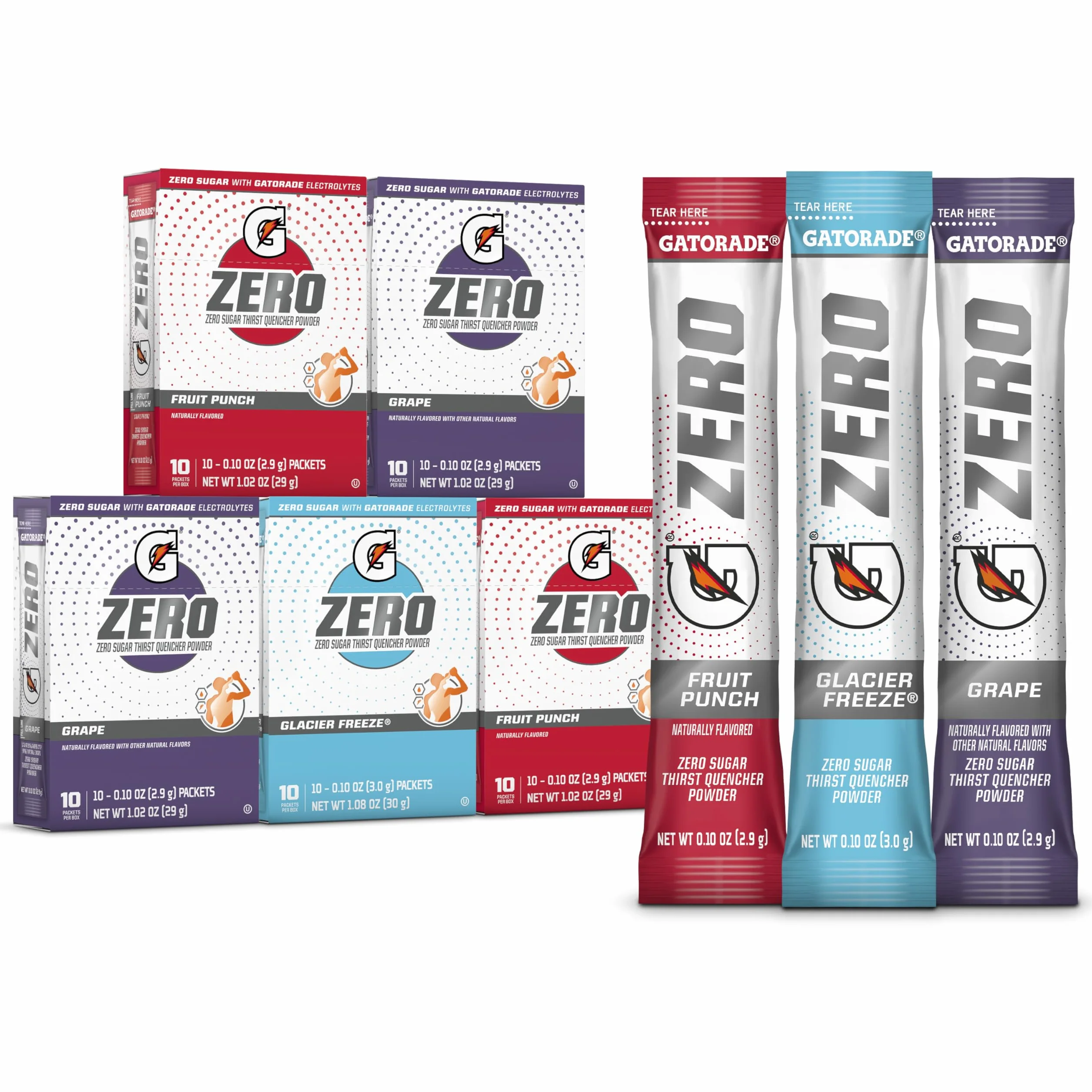 Gatorade G Zero Powder, Fruit Punch Variety Pack, 0.10oz Individual Packets (50 Pack)