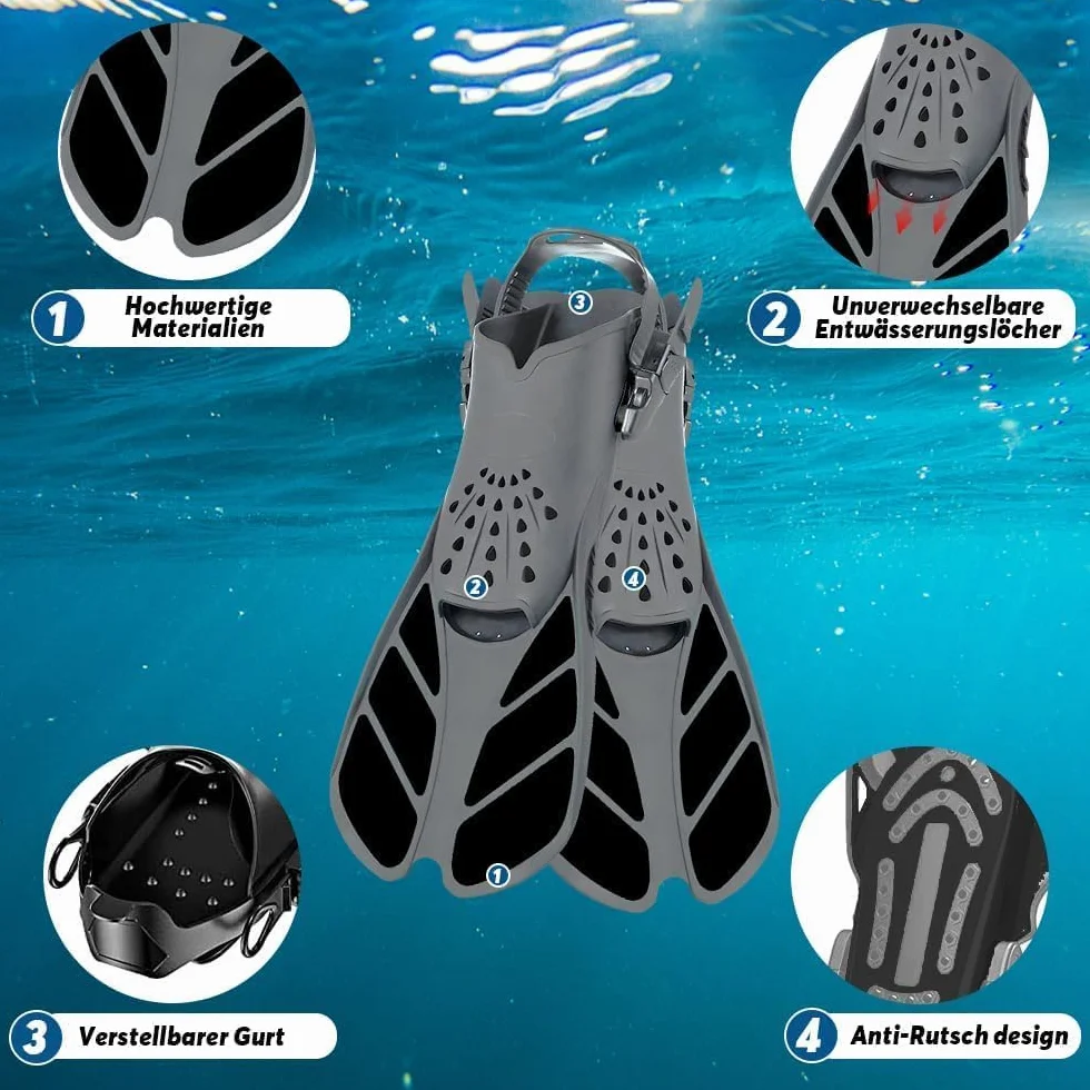 Aletas de Snorkel Ajustables Tallas 36-41 con Bolsa de Almacenamiento para Adultos y Niños