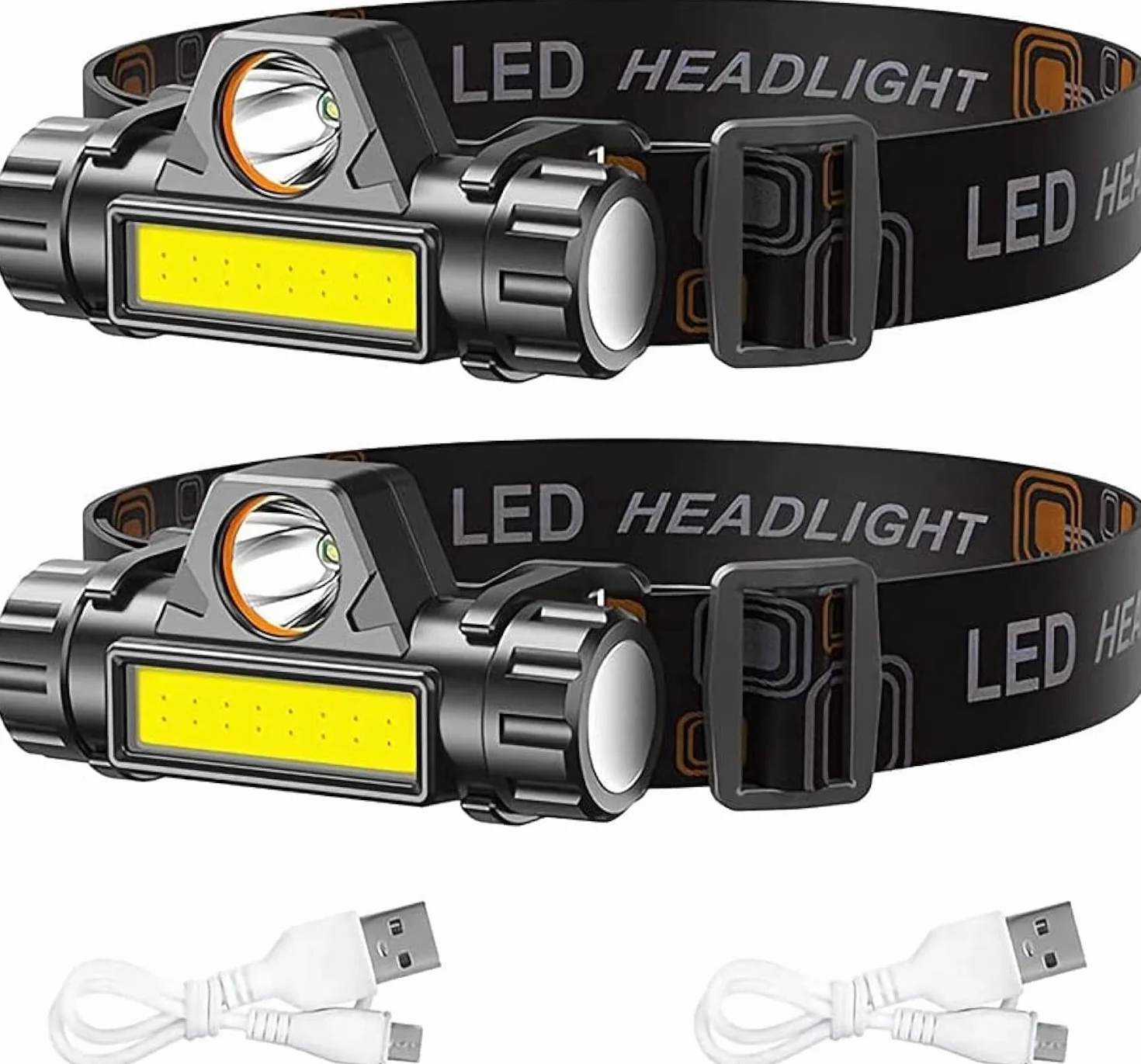 CREADY® Pack 2 Linterna Frontal LED Recargable, Luz Cabeza Alta Potencia Impermeable para Correr, Excursión Ciclismo