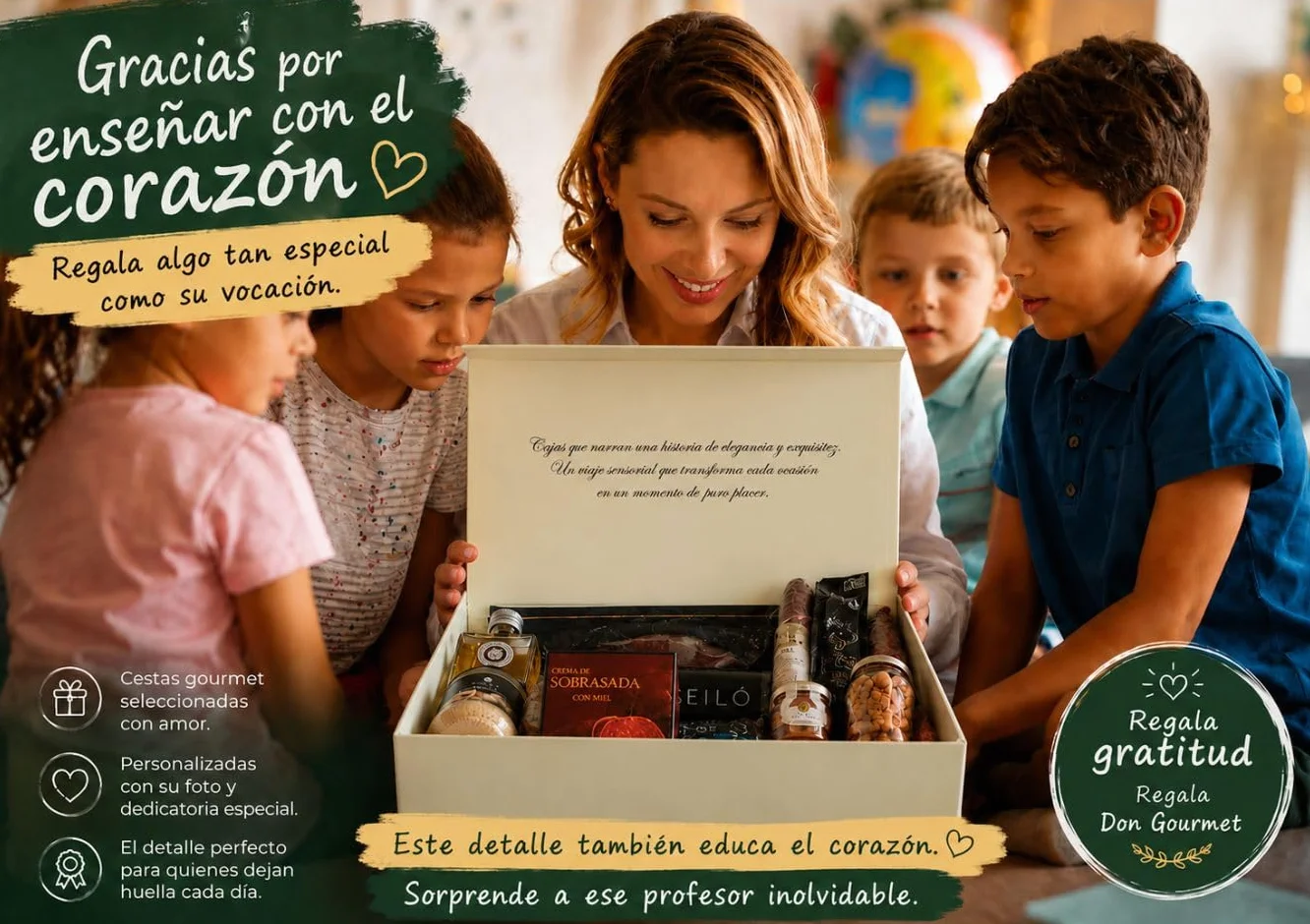 DON GOURMET, Cesta Gourmet para Regalar, Personalizable, Queso curado, jamón ibérico, chorizo ibérico, lote embutidos ibéricos, aceite de oliva, pack ibéricos, Regalo Profesor. (CESTA 6)