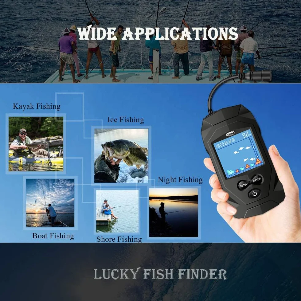 LUCKY Buscador de Peces Sonar Portátil con Cable FL068 LCD Pantalla