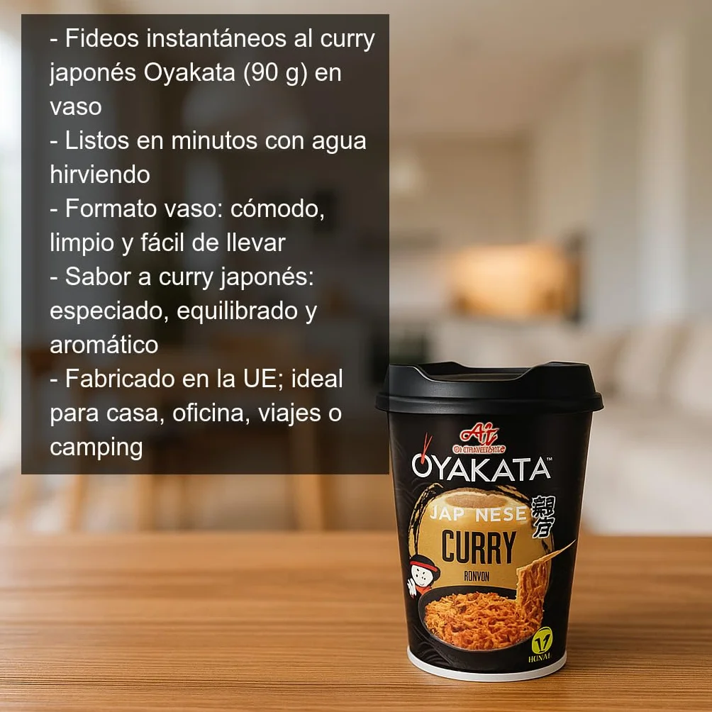 Fideos instantáneos curry japonés en vaso 90 g Pack 3 unidades, noodles rápidos listos en 3 min para casa oficina viajes