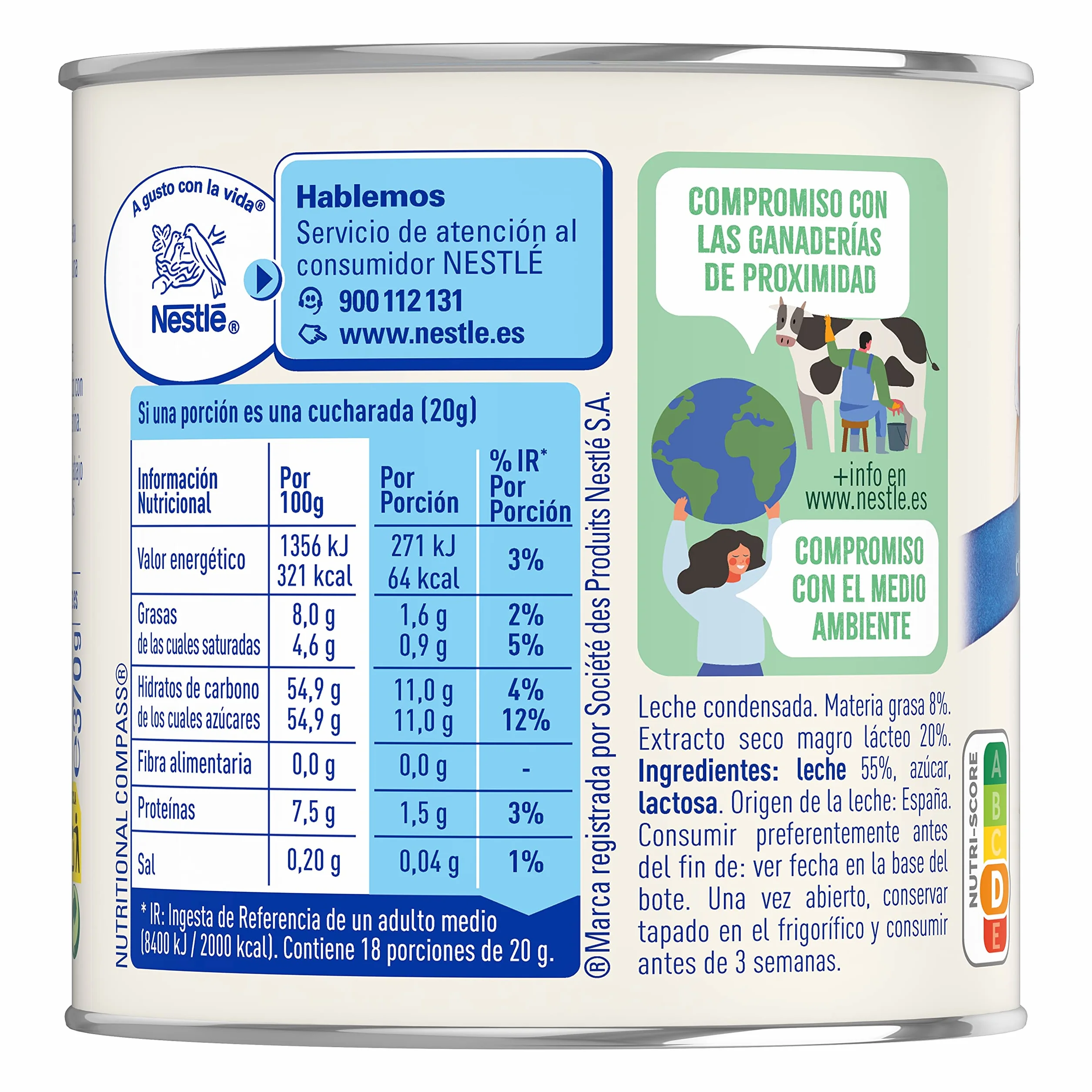 La Lechera Lata de leche condensada entera con abre fácil, 370 g (Paquete de 12)
