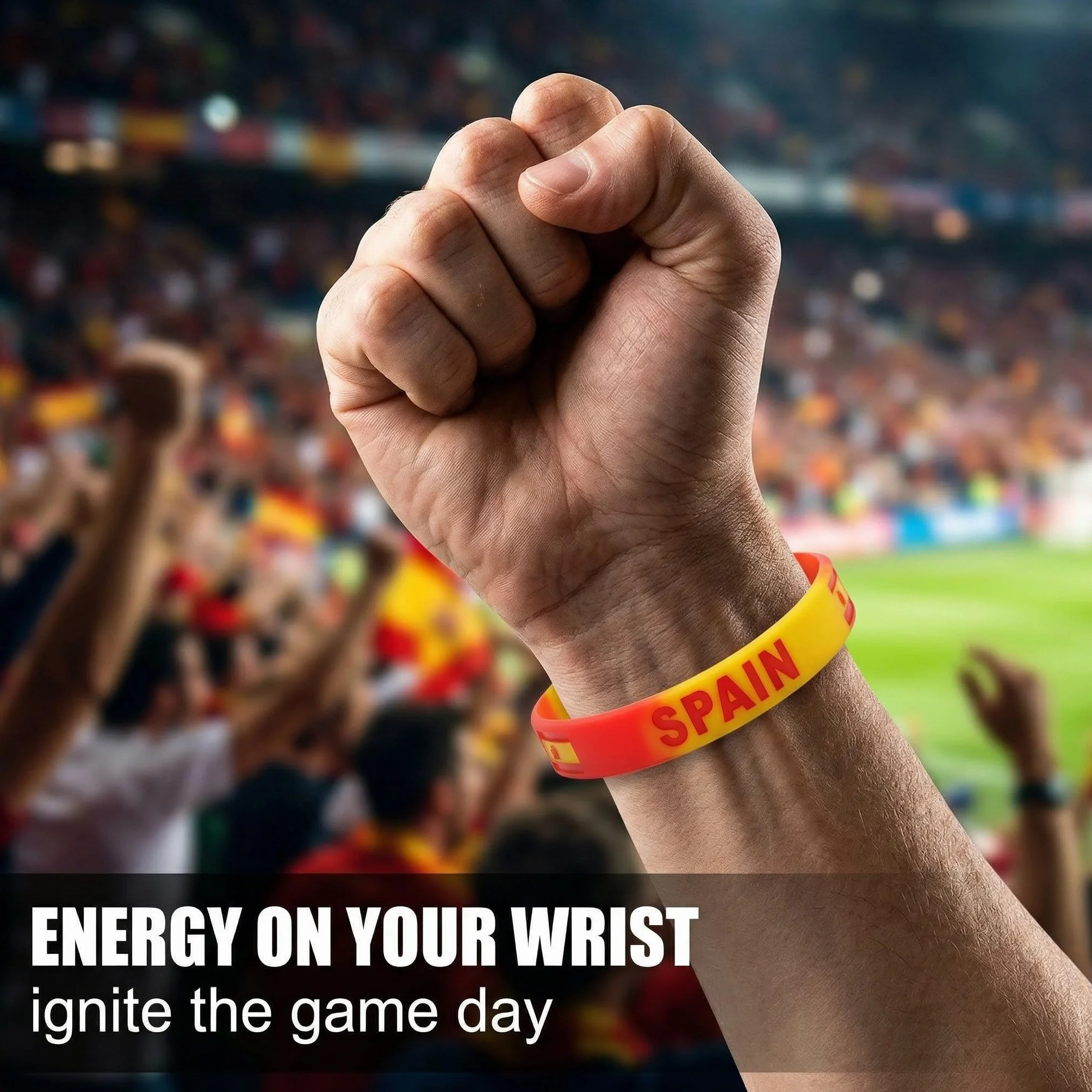 Pulseras España de Silicona 20cm Pack de 3, Brazalete Bandera España para Eventos Deportivos y Fiestas, Accesorios Aficionados Rojo