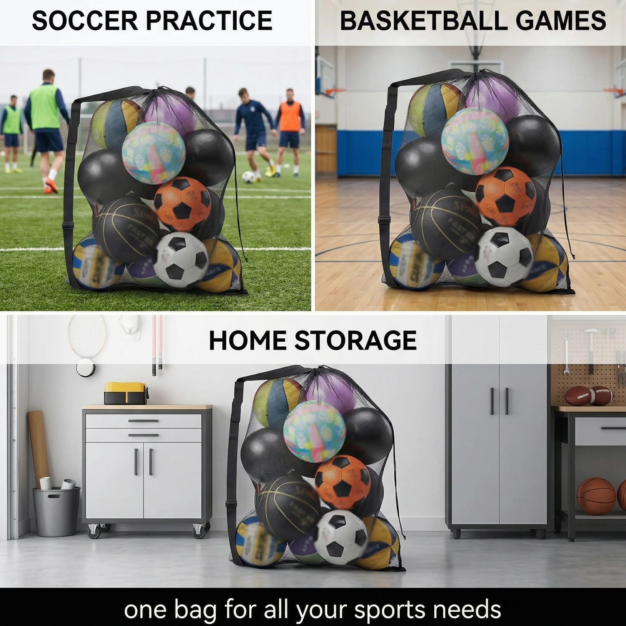 Bolsa de Malla para Balones de Fútbol Grande 30x40 pulgadas 75x100 cm con Cordón y Correa de Hombro