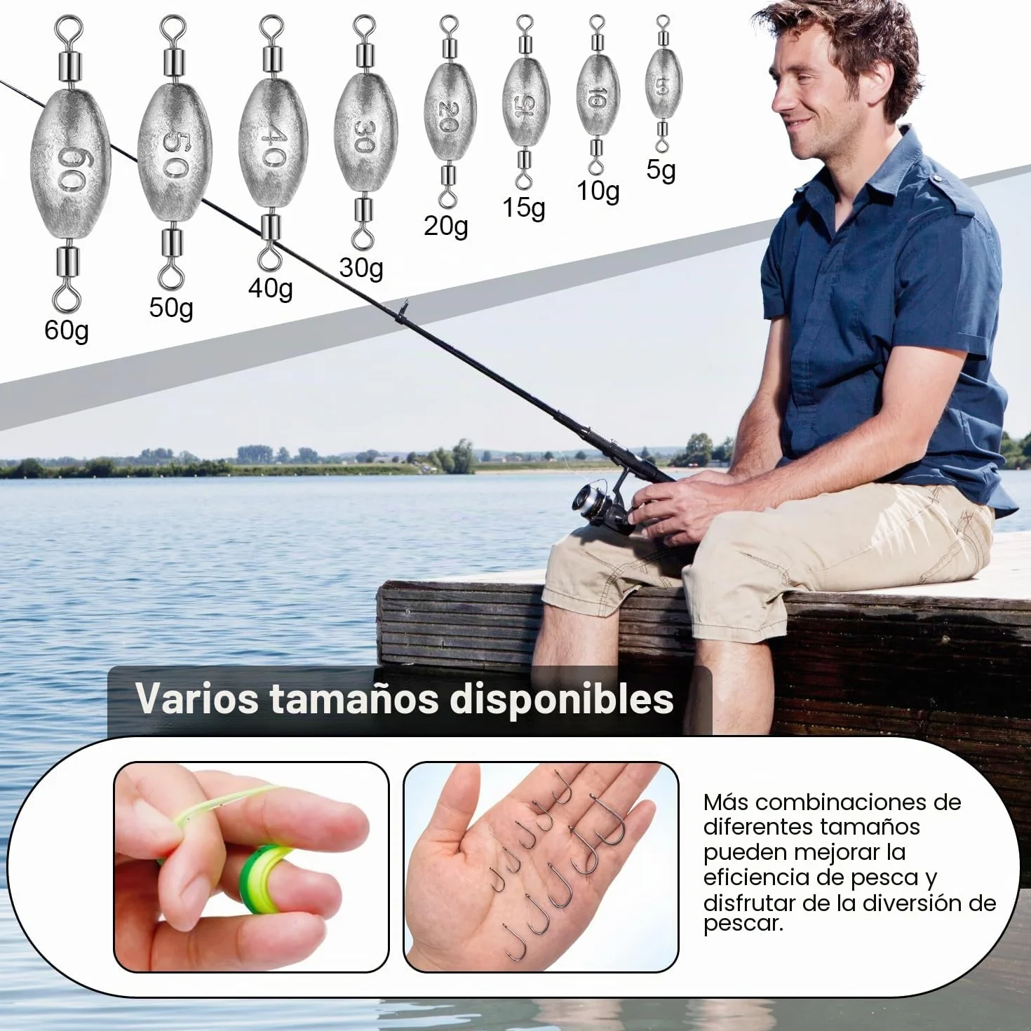 Kit de Plomos Pesca Surfcasting 134 Piezas 5-60g con Giratorio