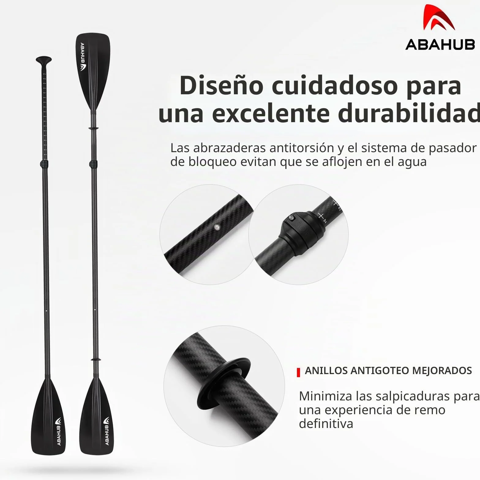 Abahub Kayak Paddle Sup Pala Ajustable Carbono Eje Hoja de plástico