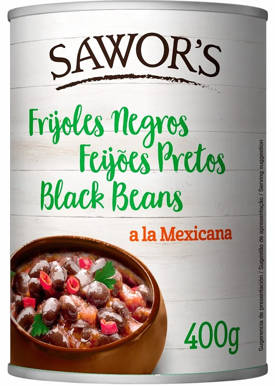 SAWORS - Frijoles Negros Enteros, Alubia Negra, Black Beans, Ideal para Burritos, Fajitas y Nachos, Comida Mexicana, 400g