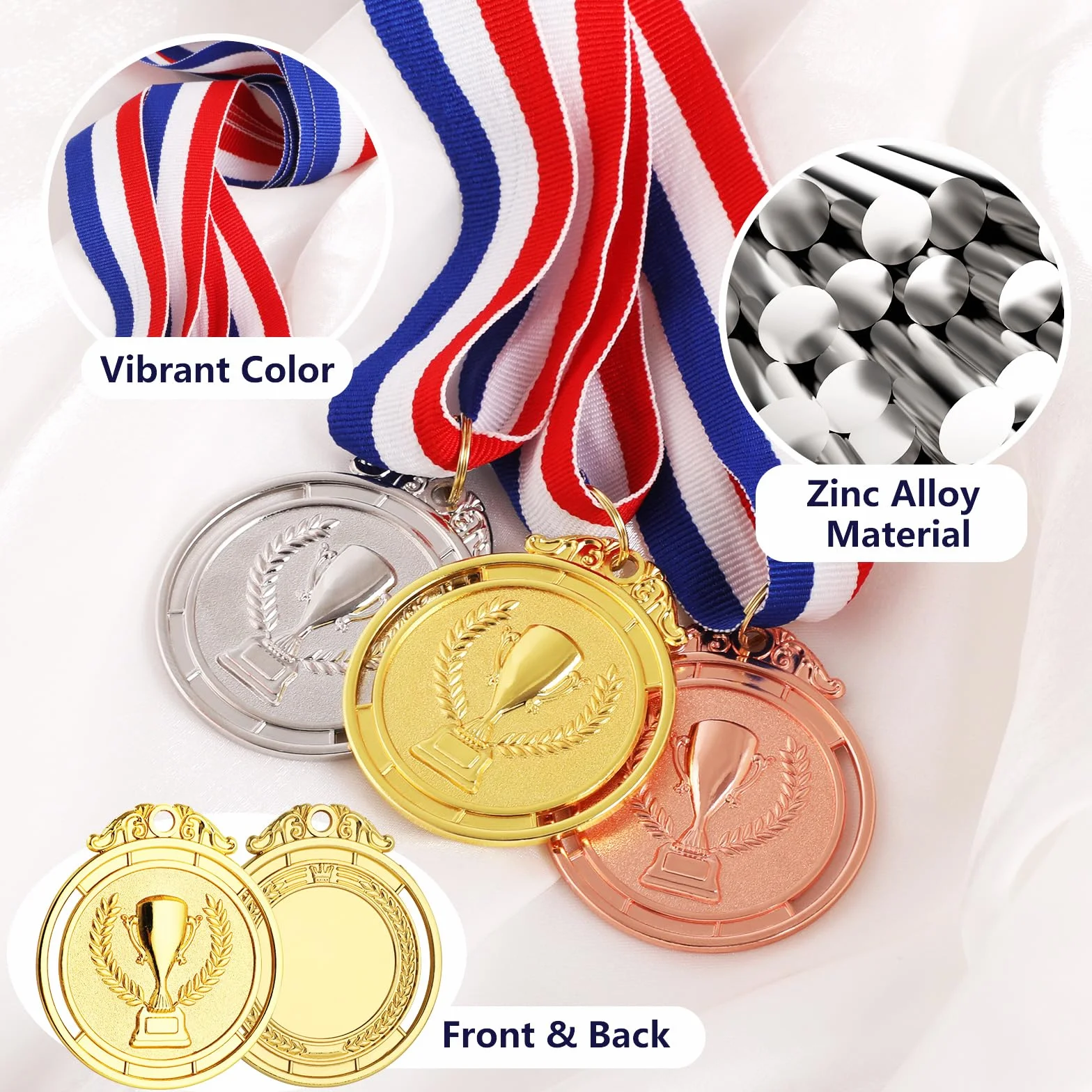 Medallas de Metal 5.0cm Ganador Oro Plata Bronce con Cintas para Premios Deportivos
