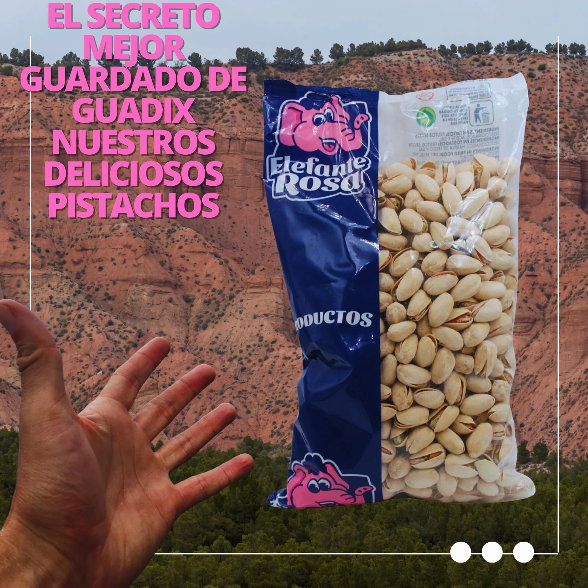 Pistachos Tostados con Sal Bolsa de 1 Kg - Elaborados por El Elefante Rosa Frutos Secos - Snack Saludable - Aperitivo Alto en Proteínas y Fibra - Ideal para Dietas Equilibradas - Pistachos Naturales
