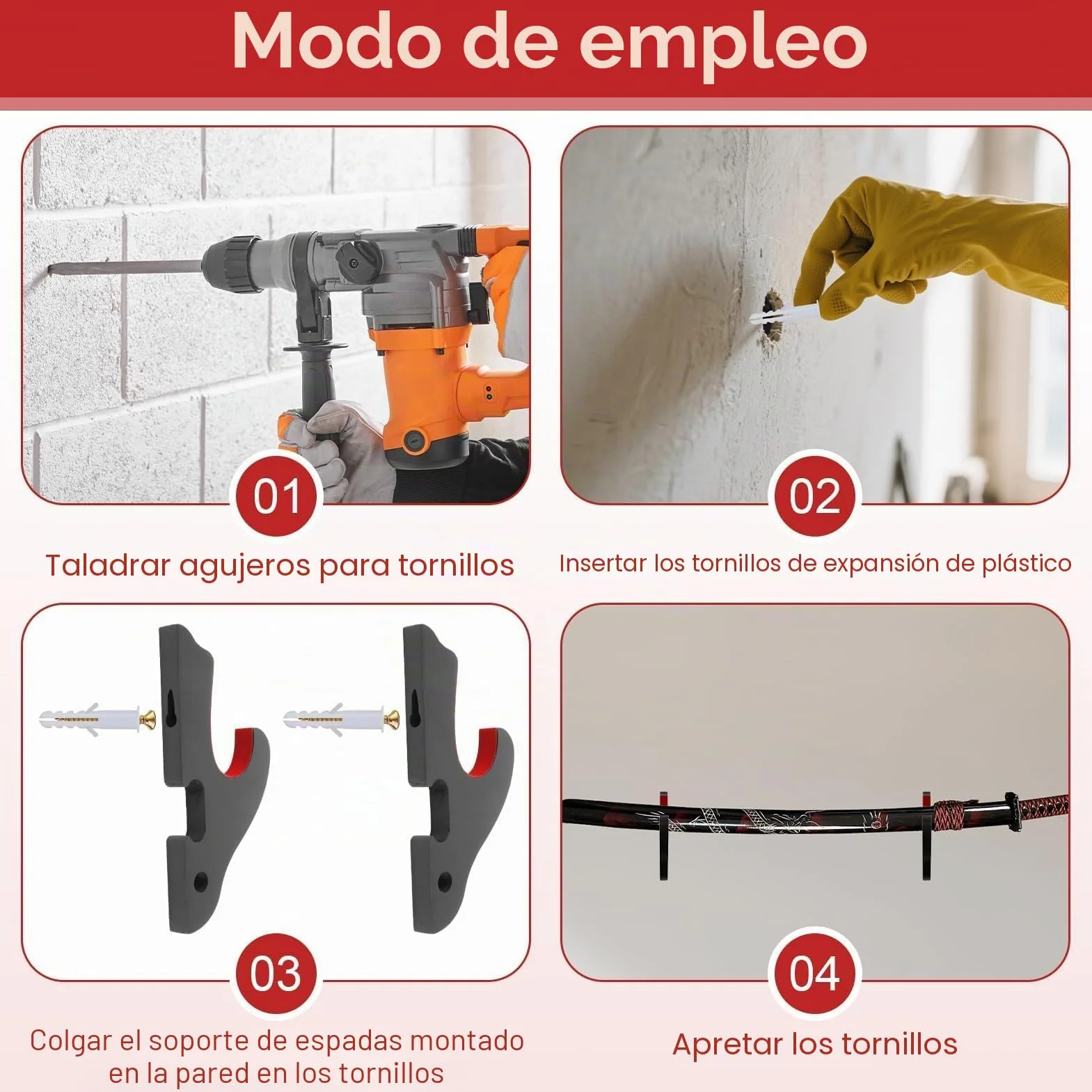 Soporte Katana Pared Negro con Acolchado de Terciopelo Exhibición Espada Samurái Gancho